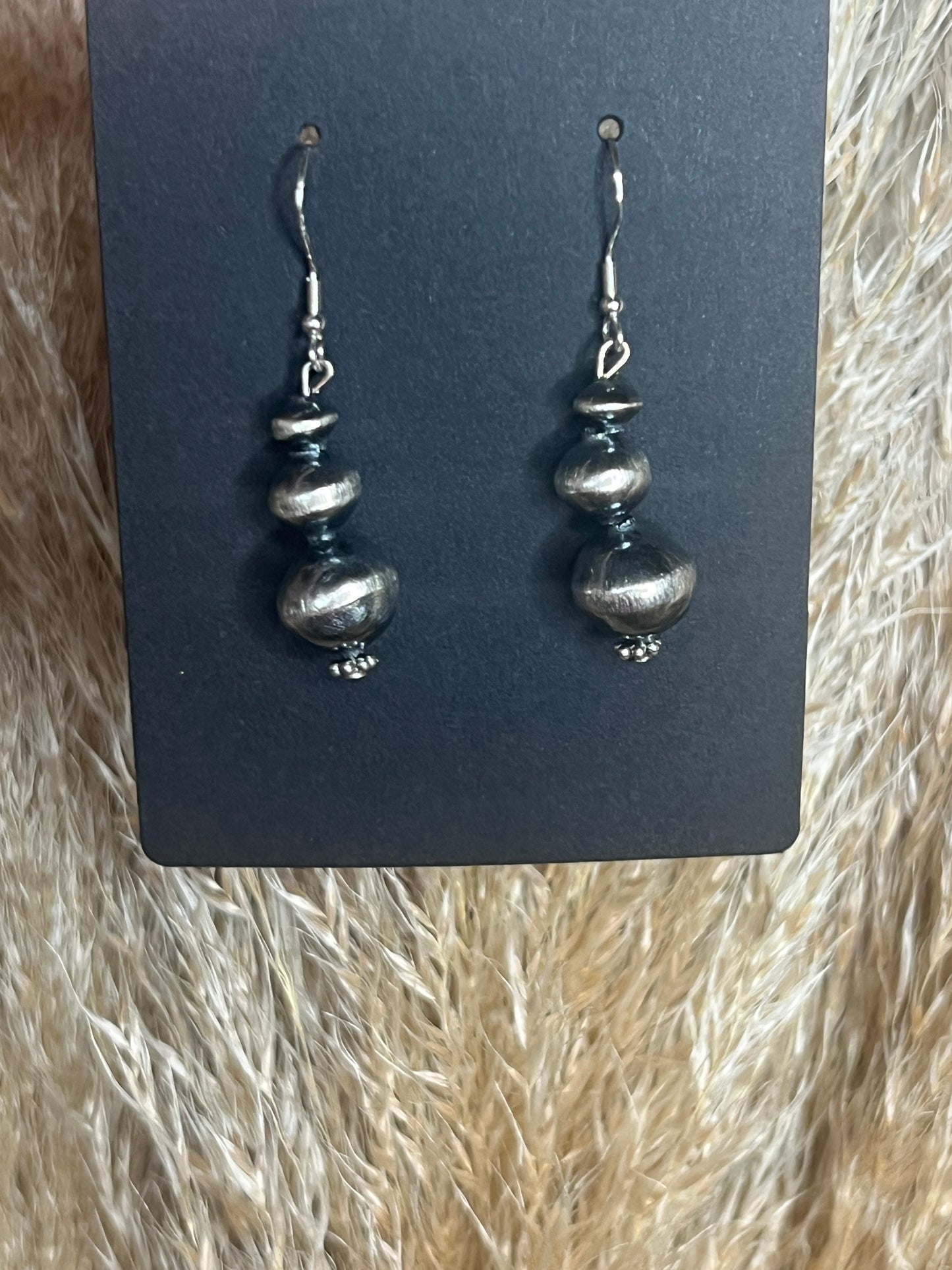 Native American Sterling Silver Navajo Pearl Dangle Earrings by Treva Jim