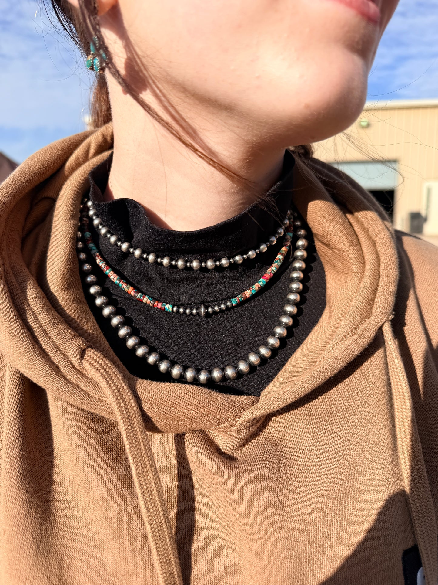 14 inch 6 mm and 3 mm Sterling Silver Pearls choker necklace