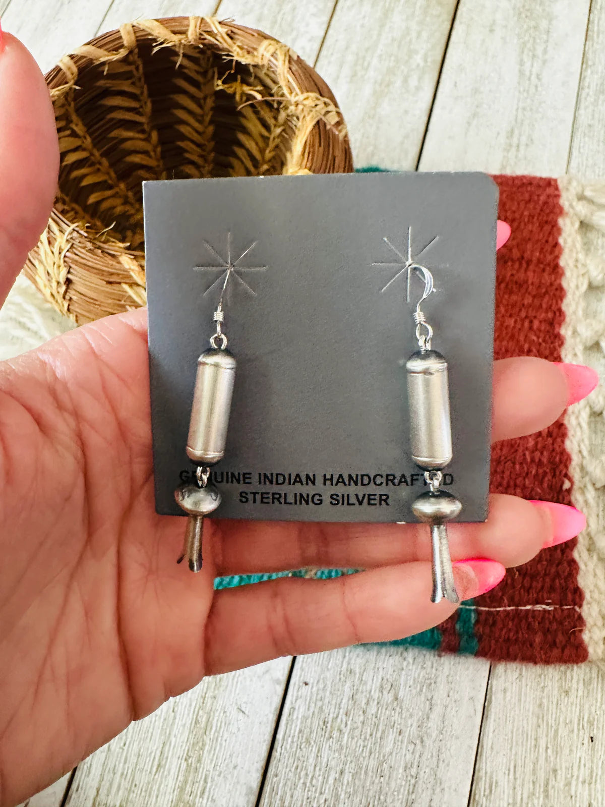 Authentic Native Made by Crystal Haley, Handcrafted Sterling Silver Pearl Blossom Dangle Earrings