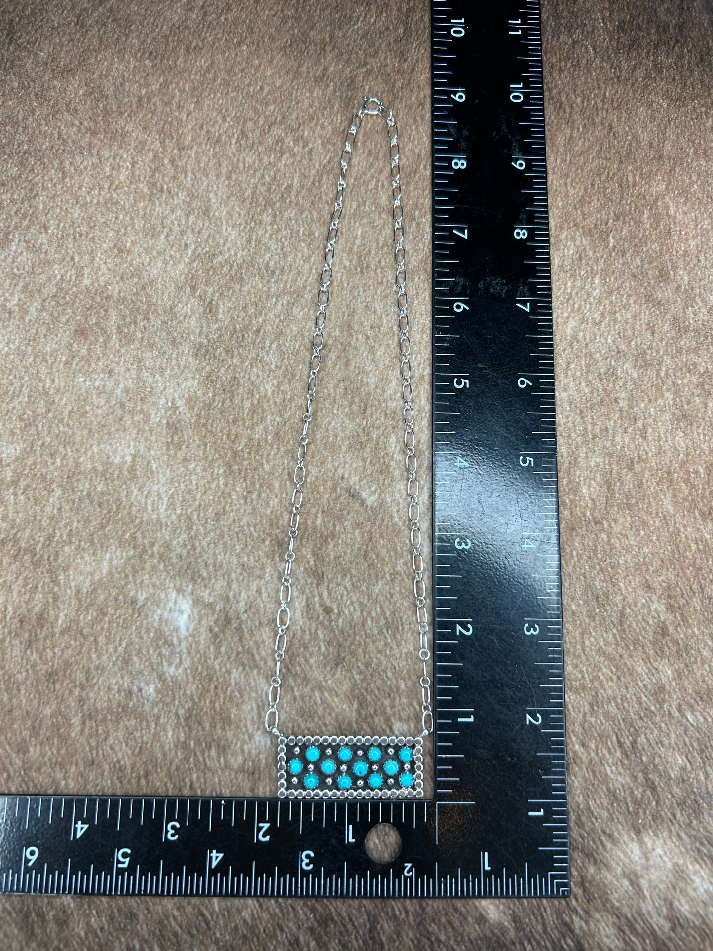 Authentic Turquoise Bar Necklace Pendant by Kenny Lonjose - 18 inch