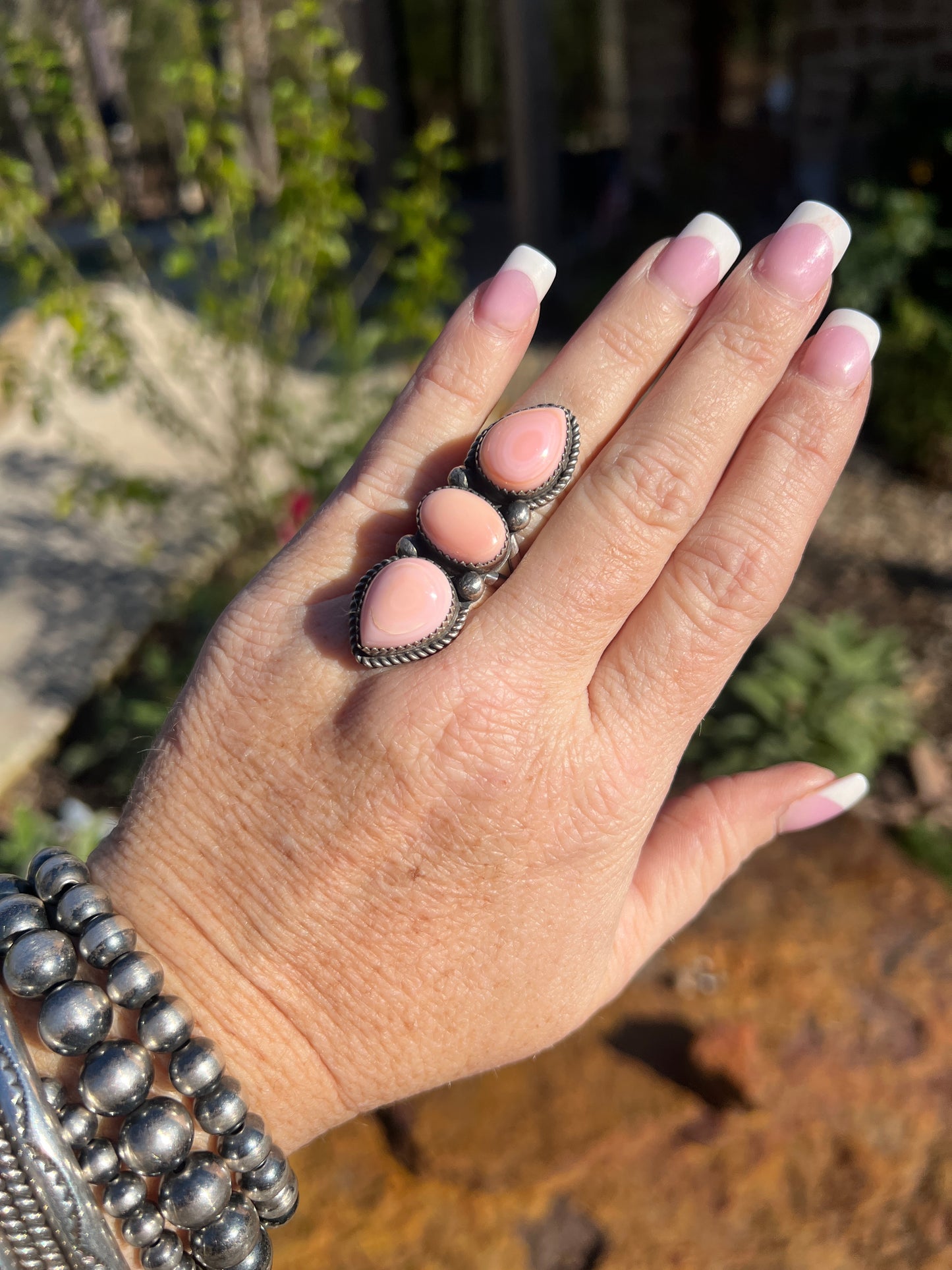 Navajo Pink Conch Cluster Adjustable Sterling Silver Tia Long