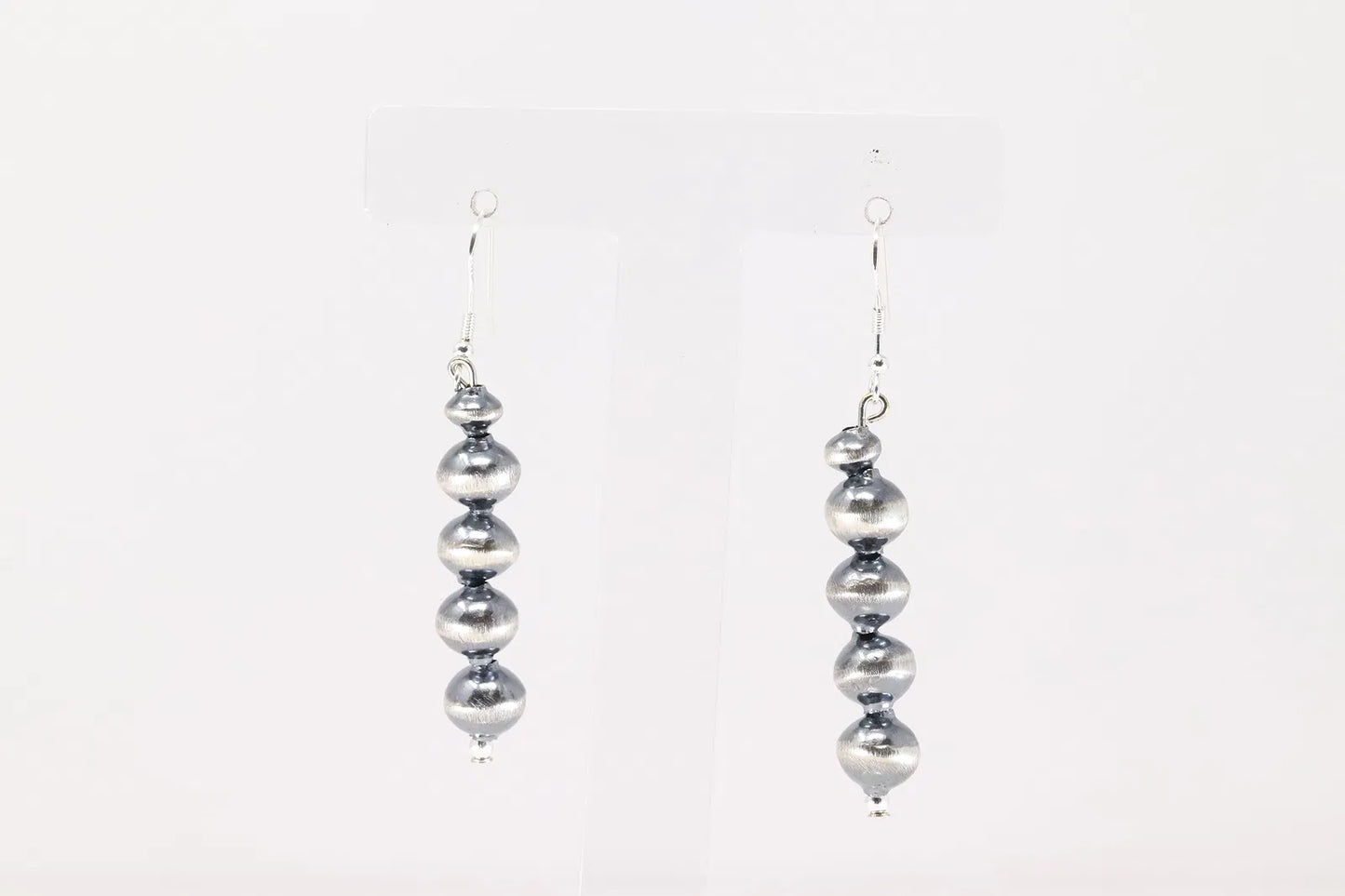 Navajo Handmade Sterling Silver Staple Piece Bead Earrings