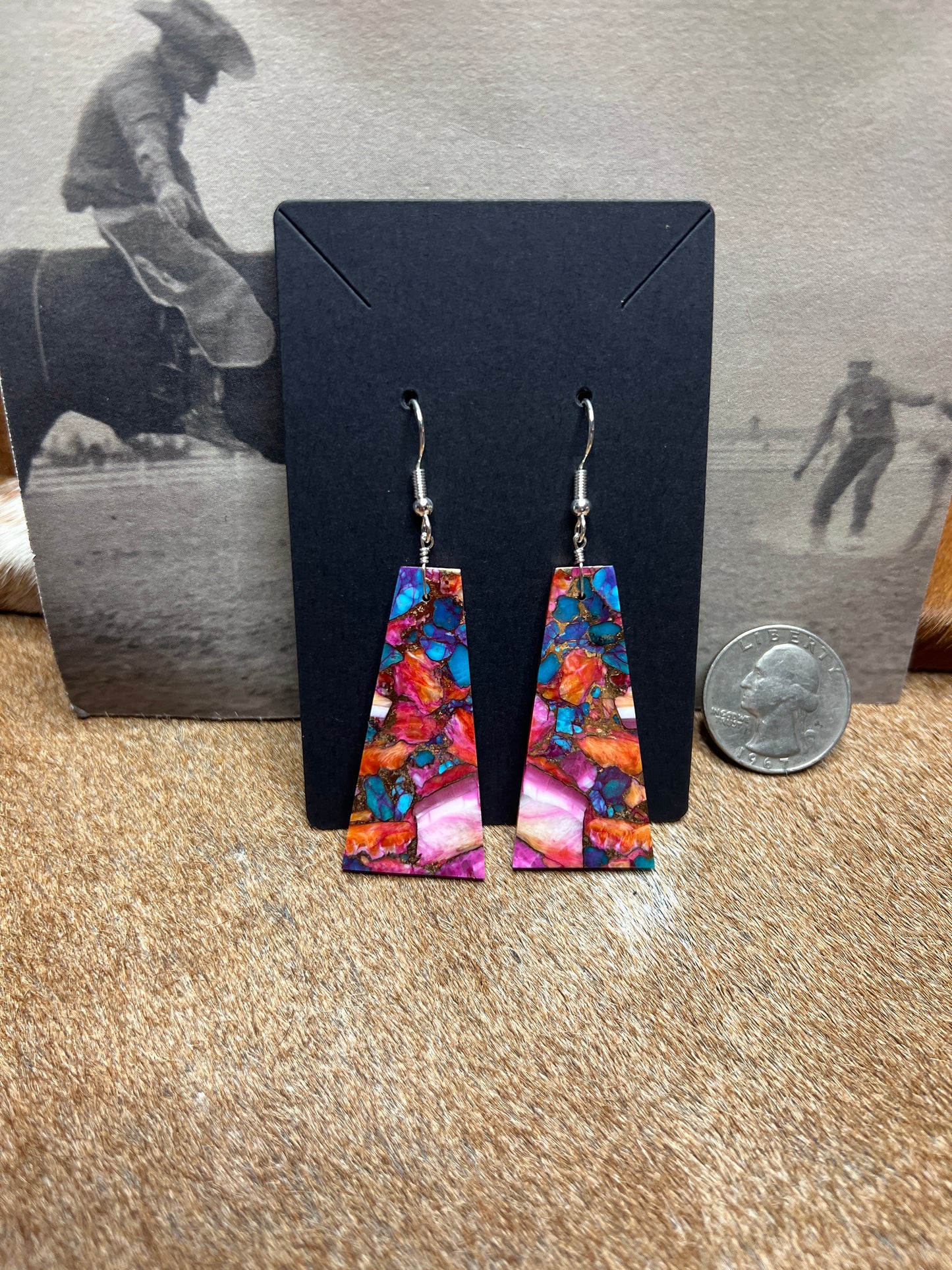 Authentic Pink and Turquoise Slab Earrings