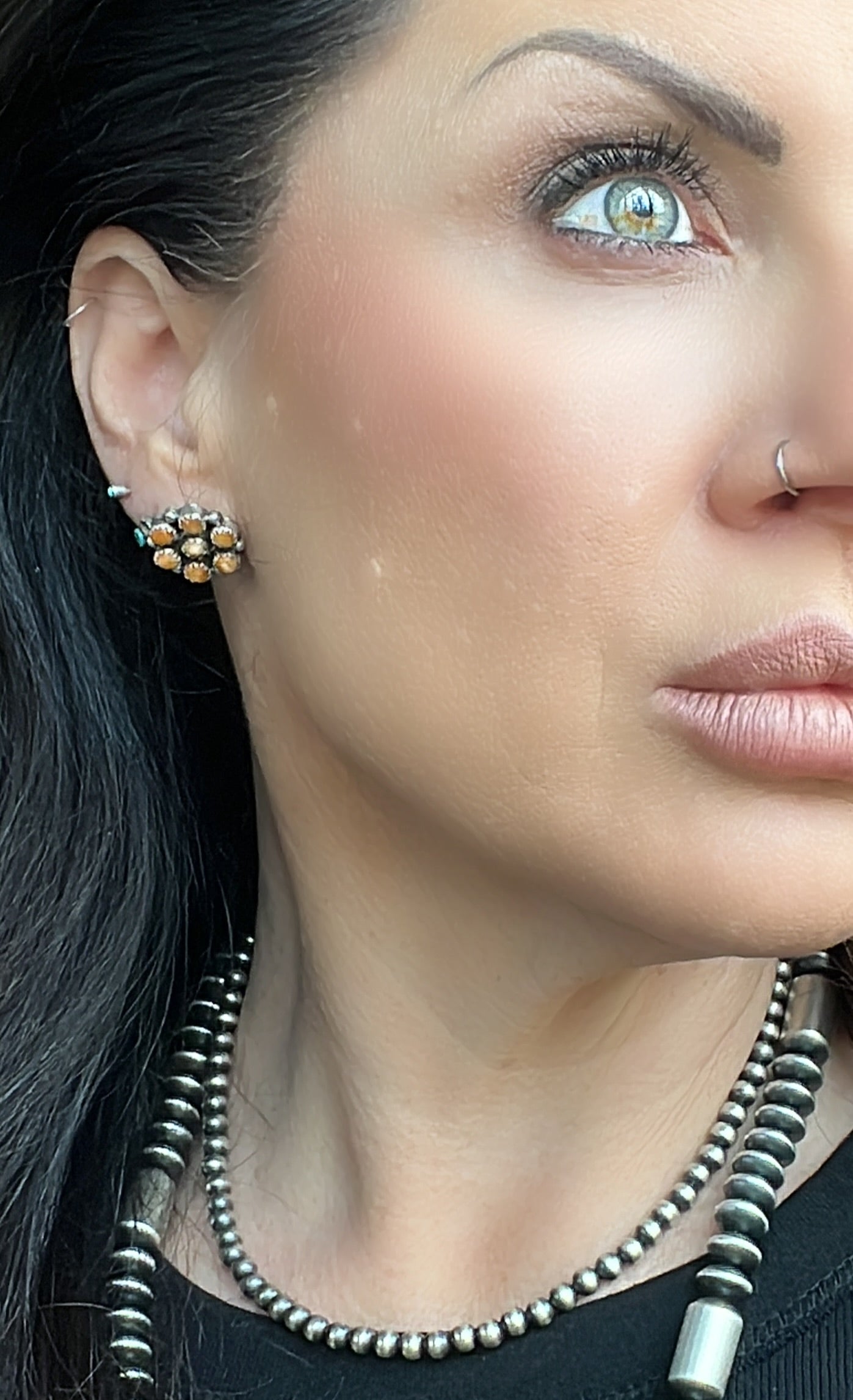 Navajo Orange Spiny Turquoise Cluster Studs by Maxine Ramirez