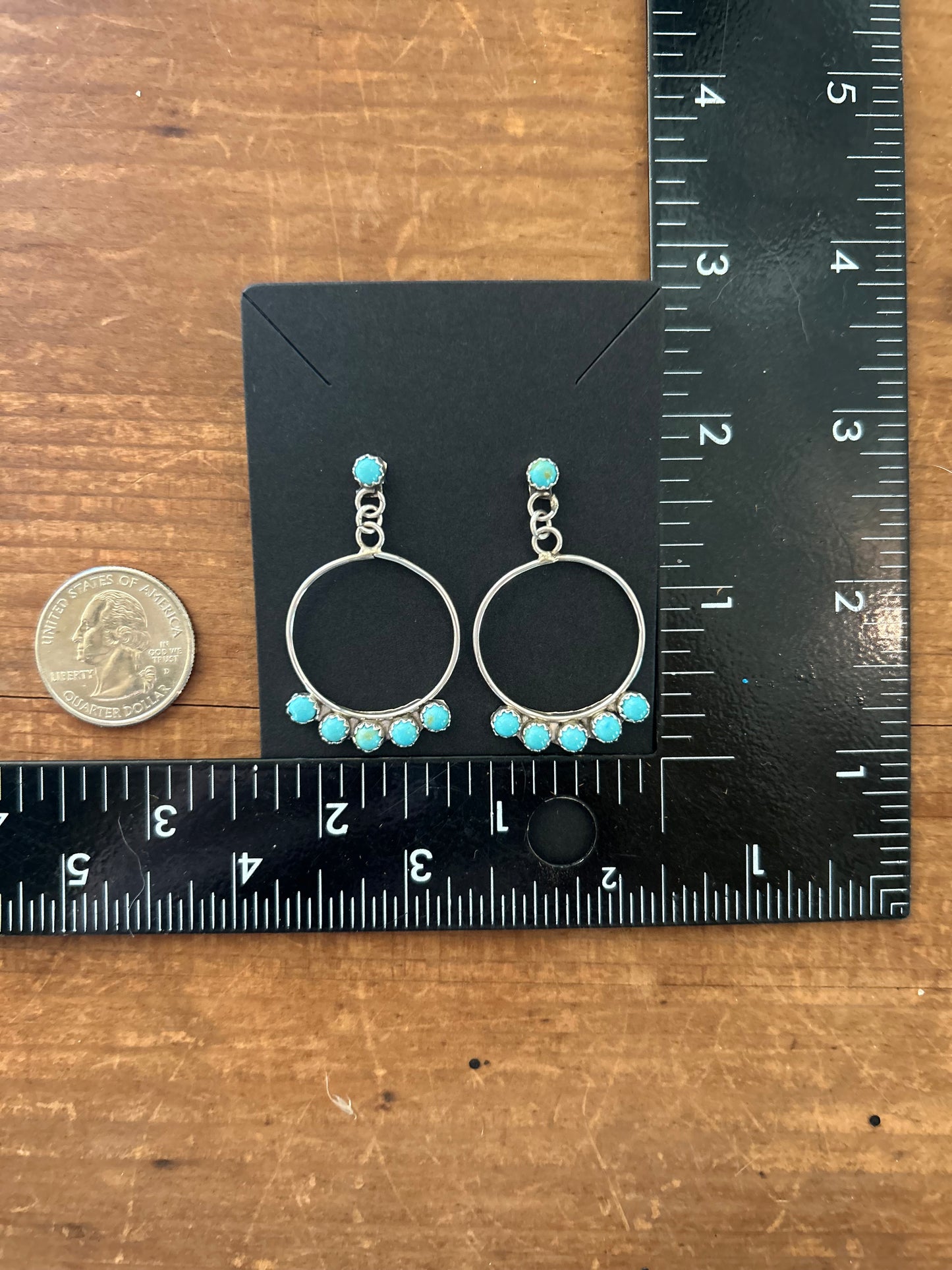 Authentic Lightweight Navajo Artist Chee Turquoise and Sterling Hoop Earrings