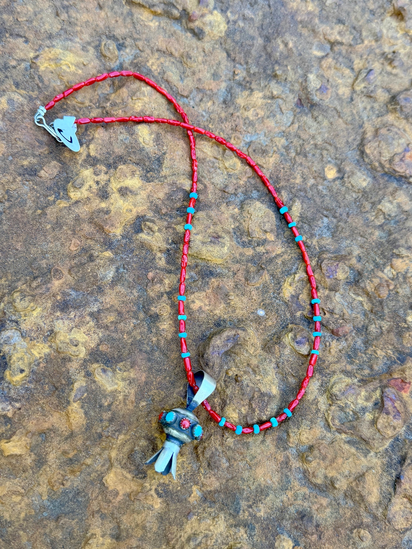 Squash Blossom Pendant on Beaded Necklace by Monica Smith
