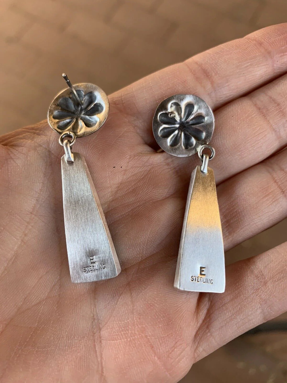 HANDCRAFTED CREAMSICLE SPICE HAND STAMPED DANGLE EARRINGS