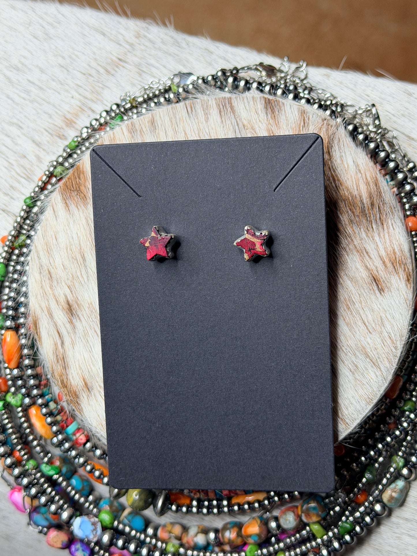 HANDMADE STERLING SILVER MULTI STONE POST STAR STUDS