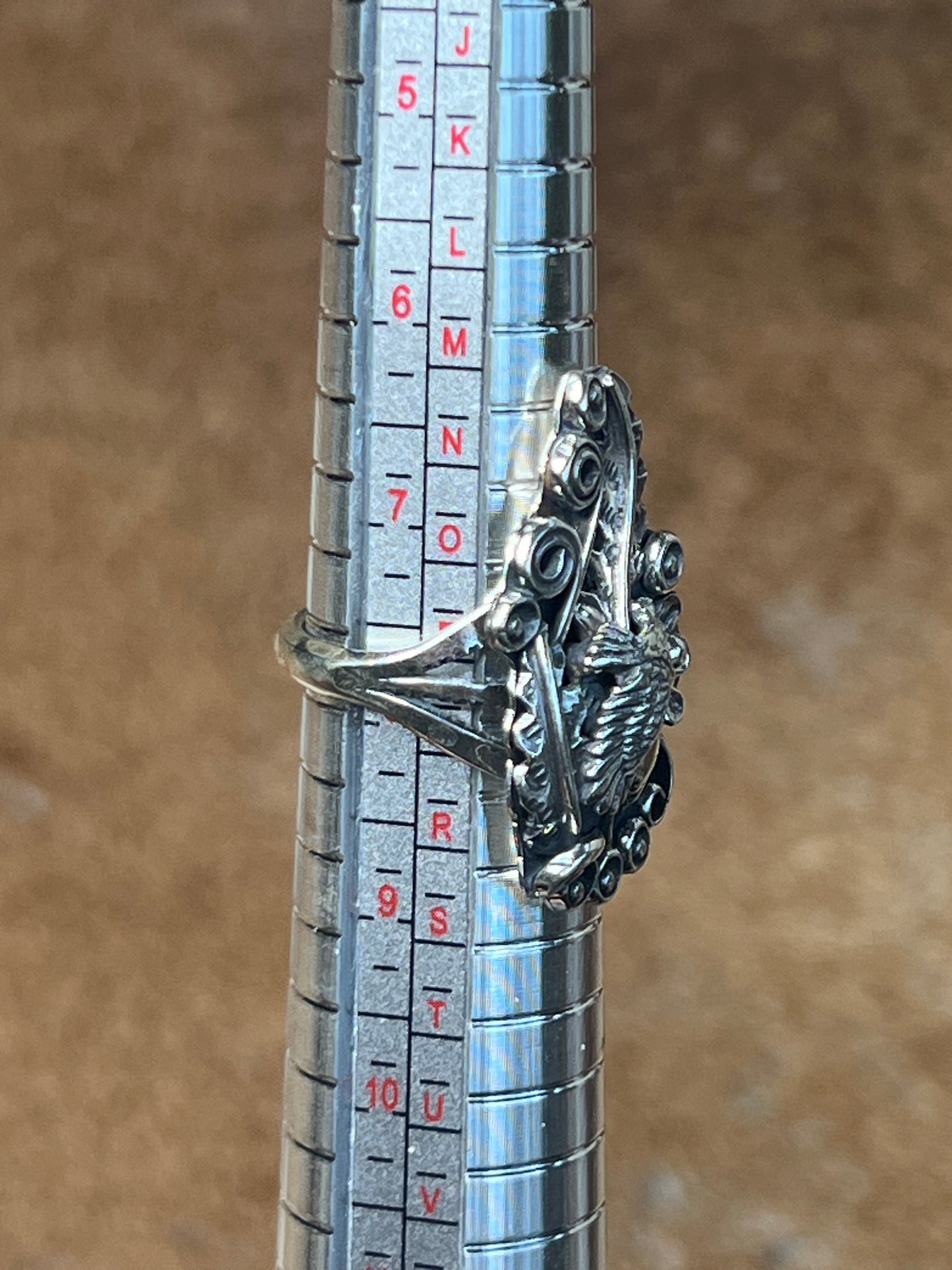 Navajo Sterling Silver Floral and Eagle Ring By Harry B.Yazzie