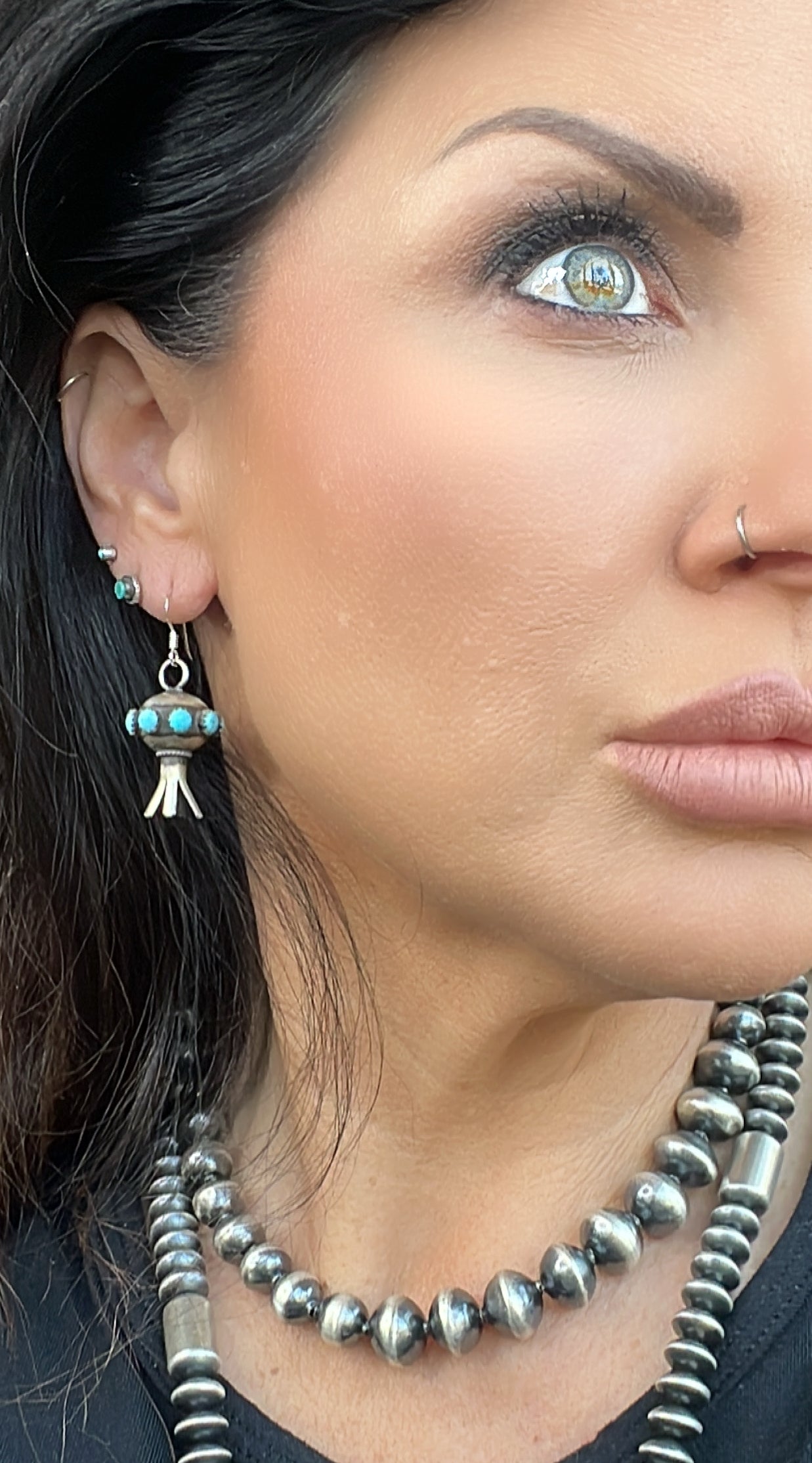 Authentic Sterling Silver Squash Blossom Earrings With Stone Accents - by Monica Smith