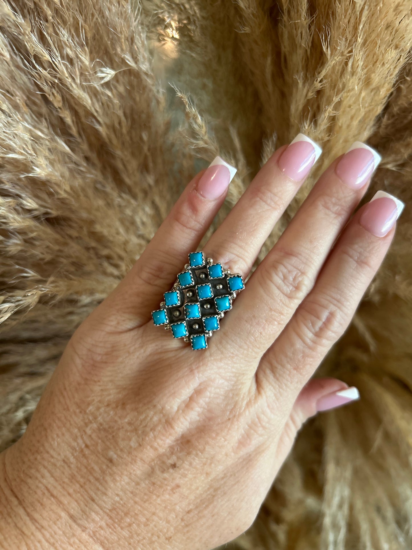 Native American 12 Kingman Turquoise Stones Ring size 7