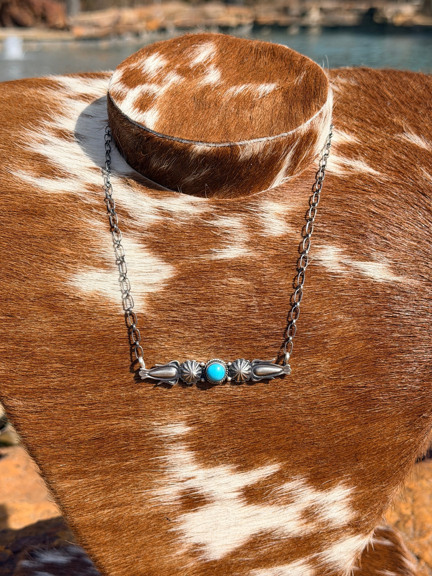 Authentic Marita Benally Navajo Handmade Sterling Silver and Kingman Turquoise Necklace