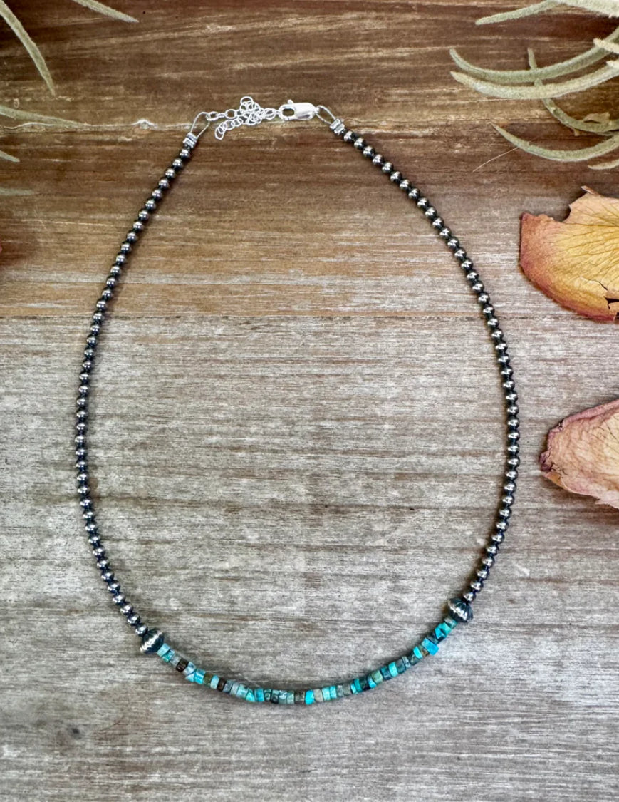 Blue-Green Turquoise Heishi Choker – 14"