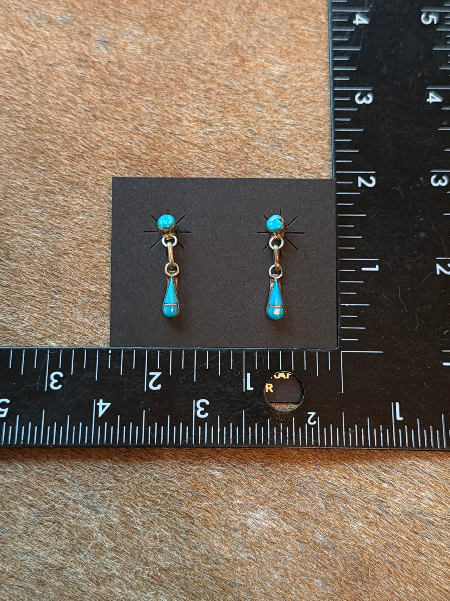 Native Made Zuni Silver Turquoise Tear Drop Earrings