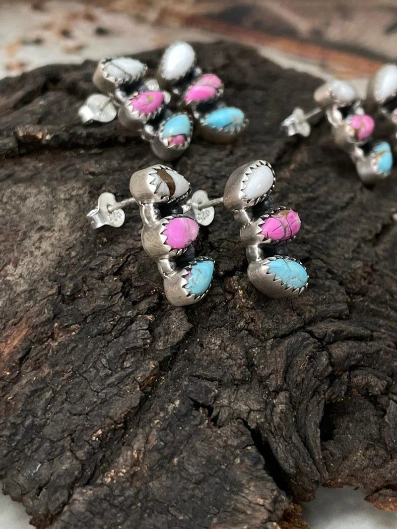 HANDMADE STERLING SILVER COTTON CANDY POST STUDS EARRINGS
