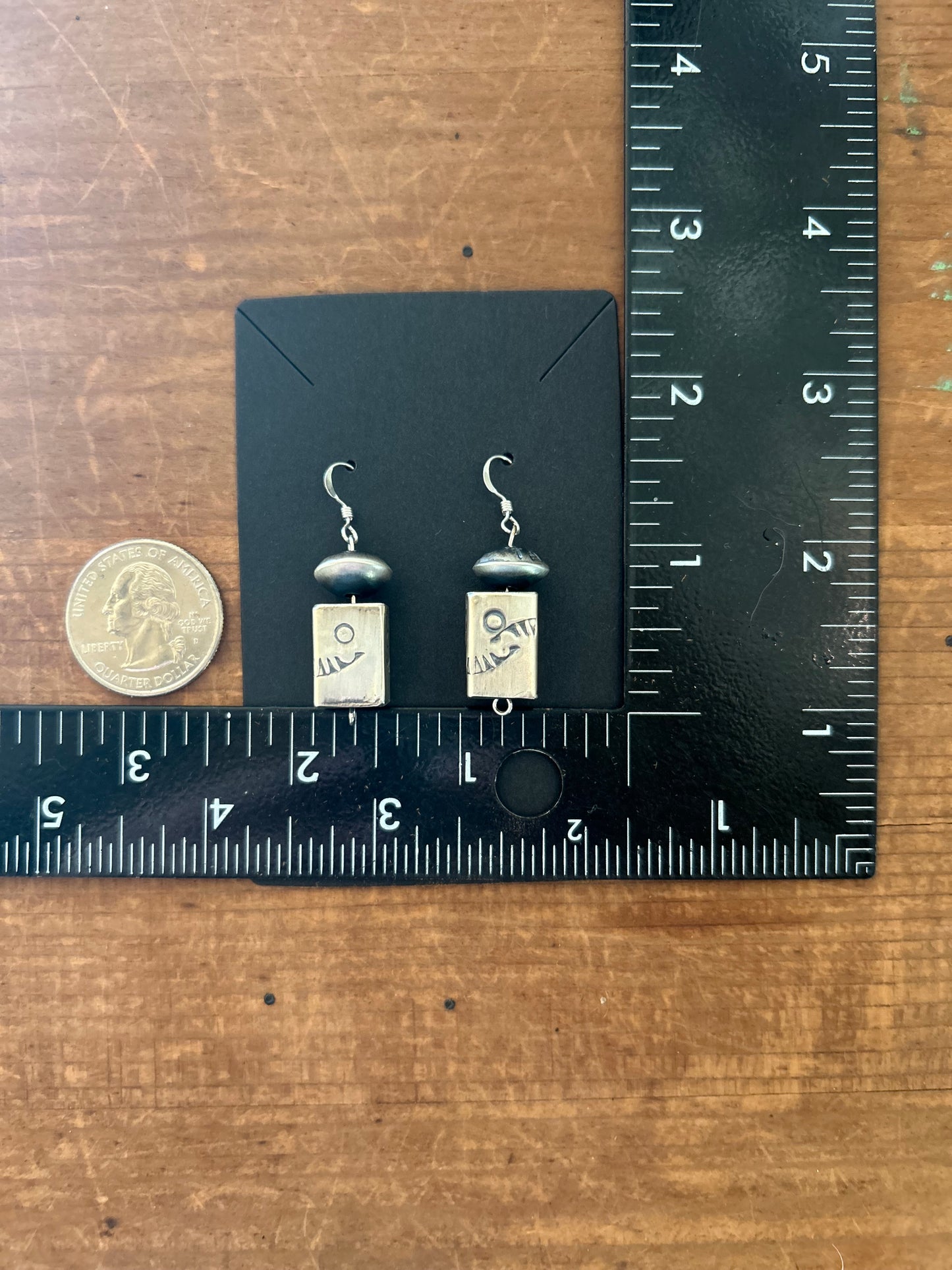 Authentic Handmade and stamped Native made barrel and saucer bead earrings