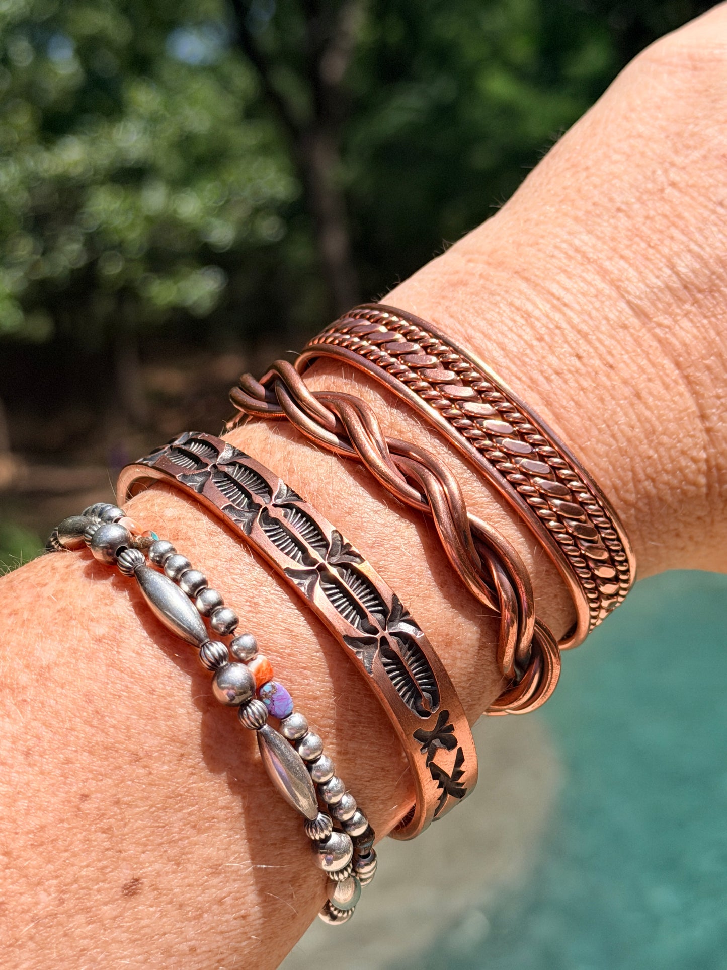 Stamped Copper Oxidized Cuff by Jerrold Tahe