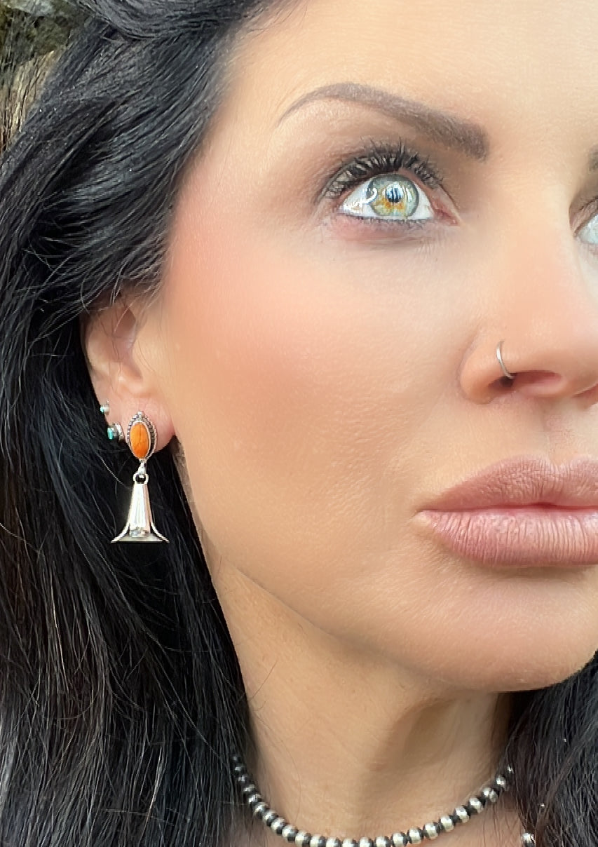 Orange Spiny Sterling Silver Post Earrings