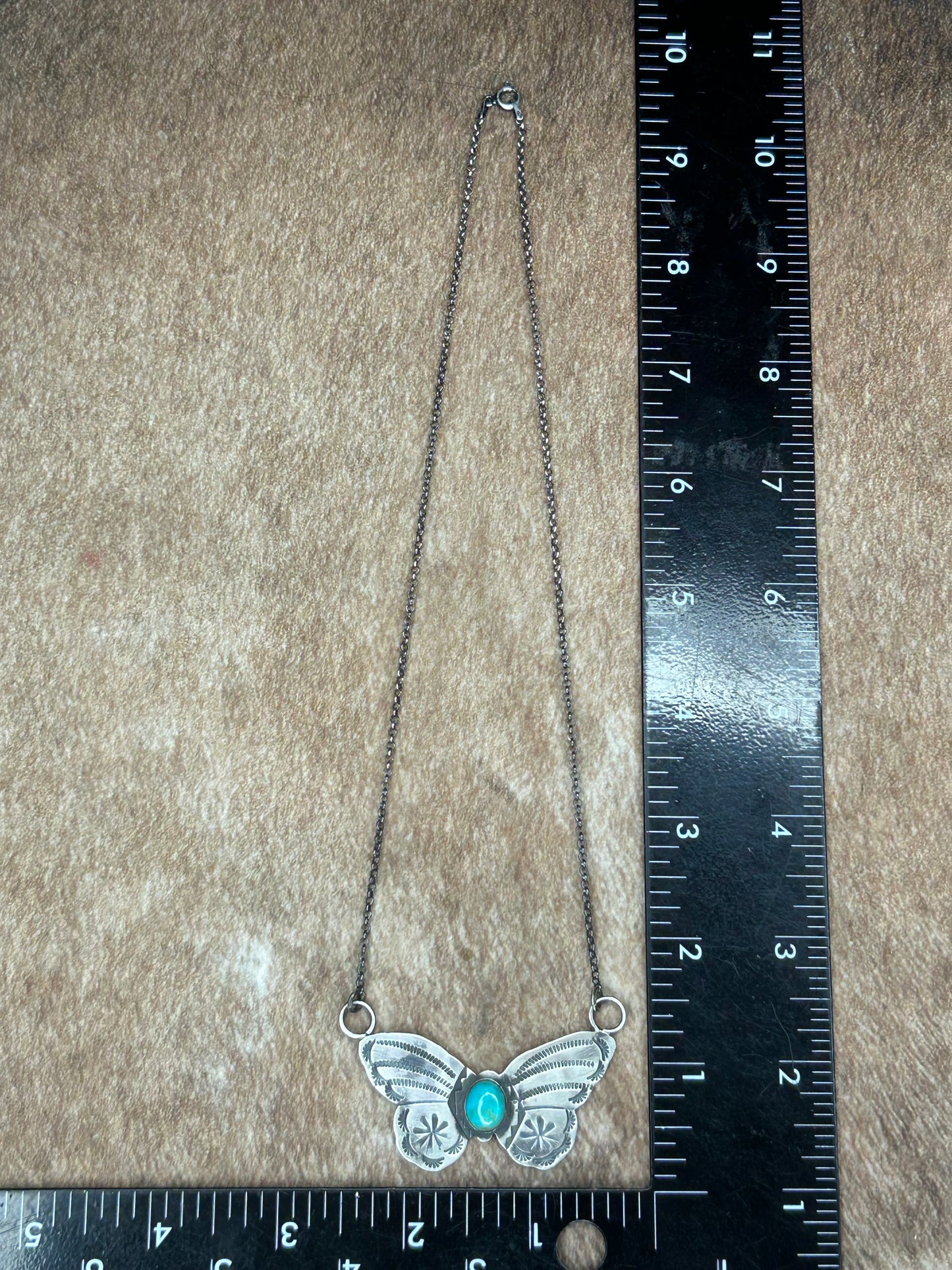 Native American Navajo Sterling Silver Kingman Turquoise Butterfly Necklace By Rick Enriquez.