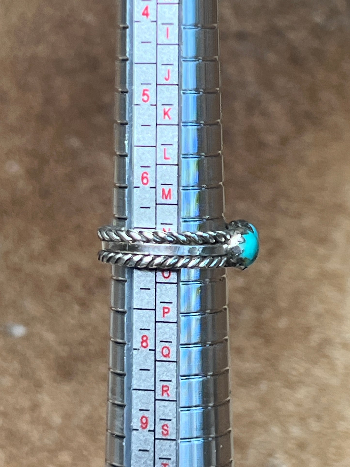 3 Stone Turquoise Ring with Rope Design by R King size 7