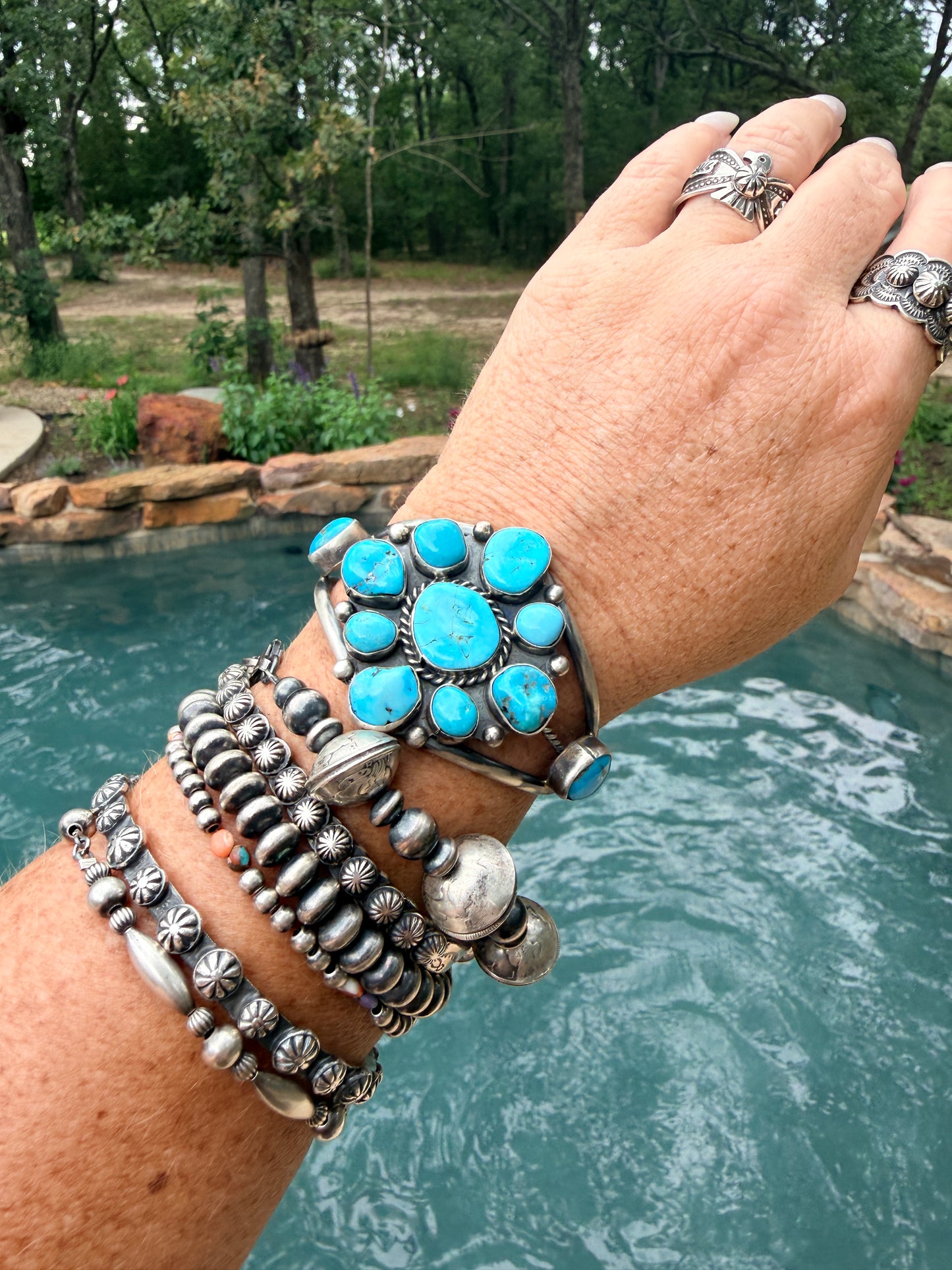 Navajo Turquoise Sterling Multi Stone Cuff Bracelet by Wilson Dawes