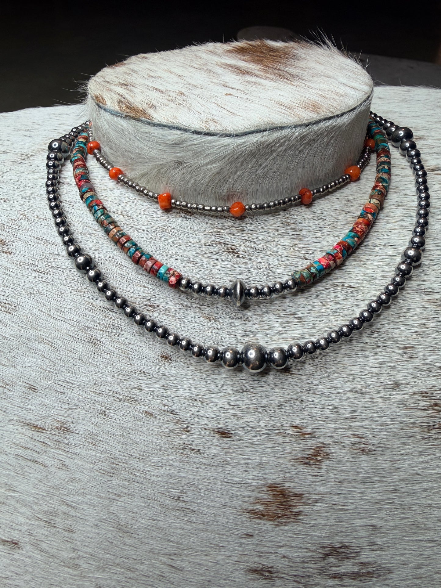 Sterling Silver Pearls choker and Pink and blue sea sediment Heishi