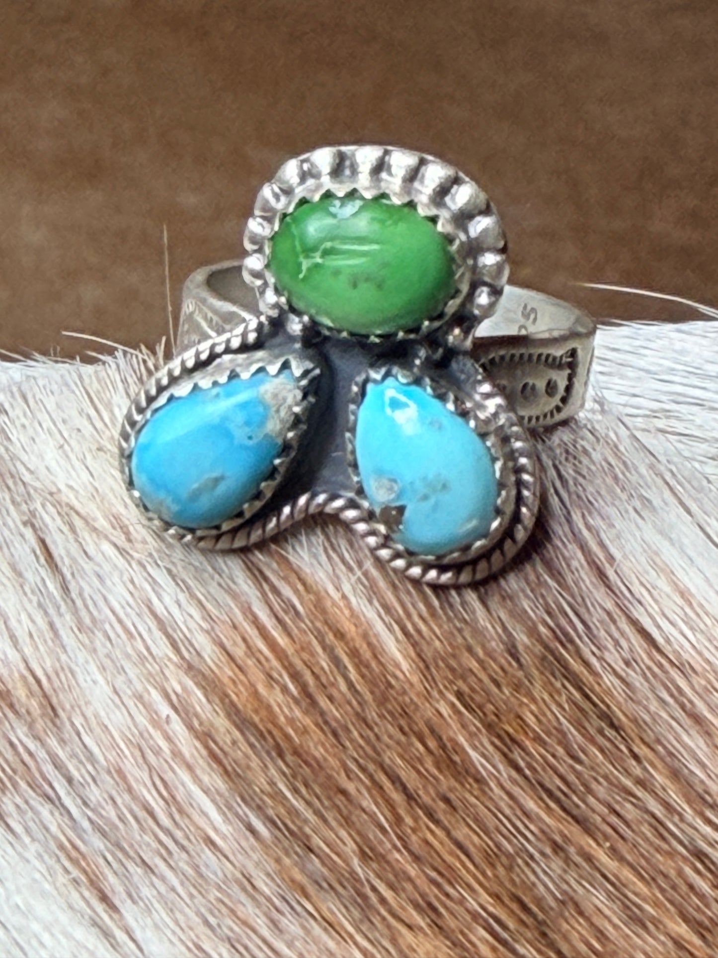 HANDMADE STERLING SILVER SONORAN WITH WHITE TURQUOISE ADJUSTABLE RING