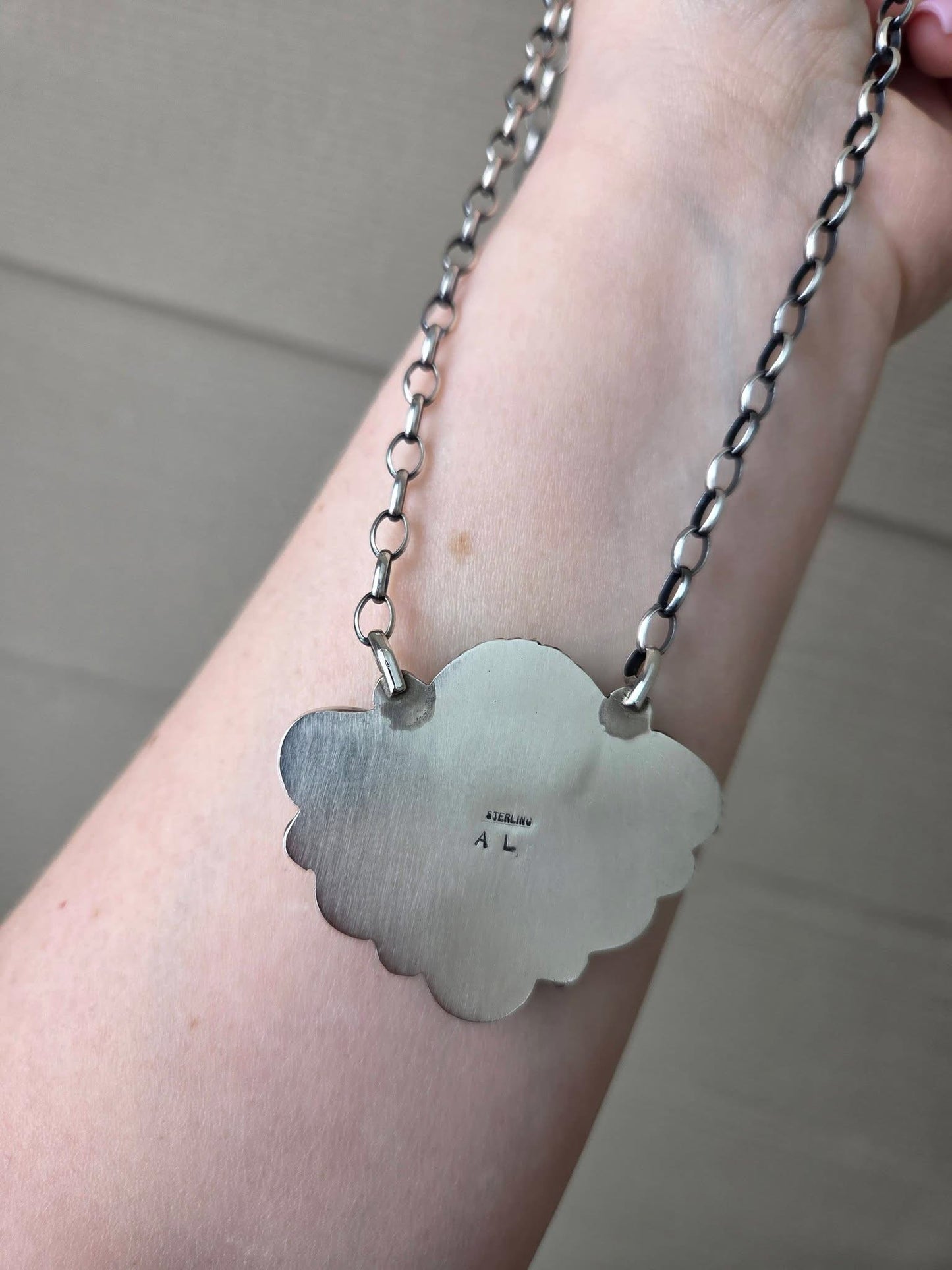 *AUTHENTIC* Navajo Sterling Silver & Mine Number 8 Turquoise Cluster Necklace by Augustine Largo