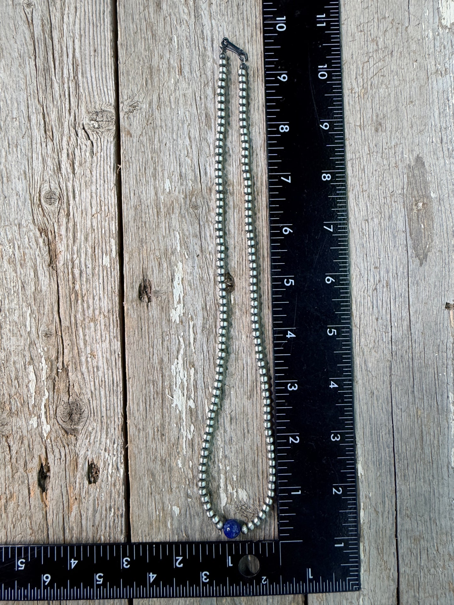 Native Made Lapis and Sterling Silver 4mm Pearl Necklace 20”