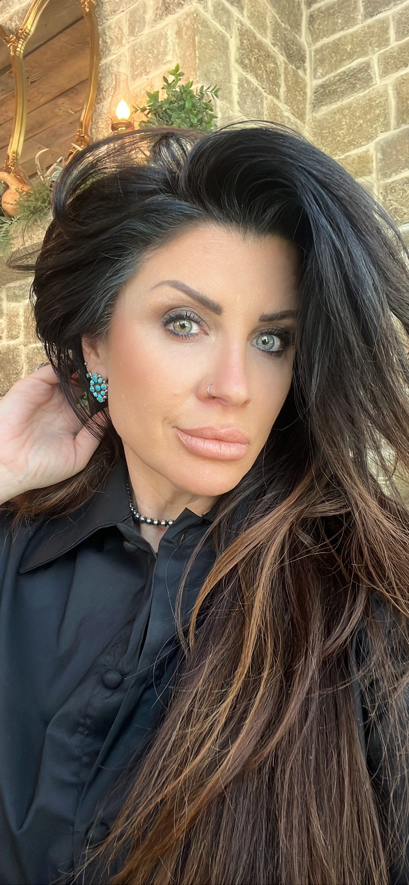 Authentic Turquoise Flower Cluster Earrings by Navajo artist Tillie John