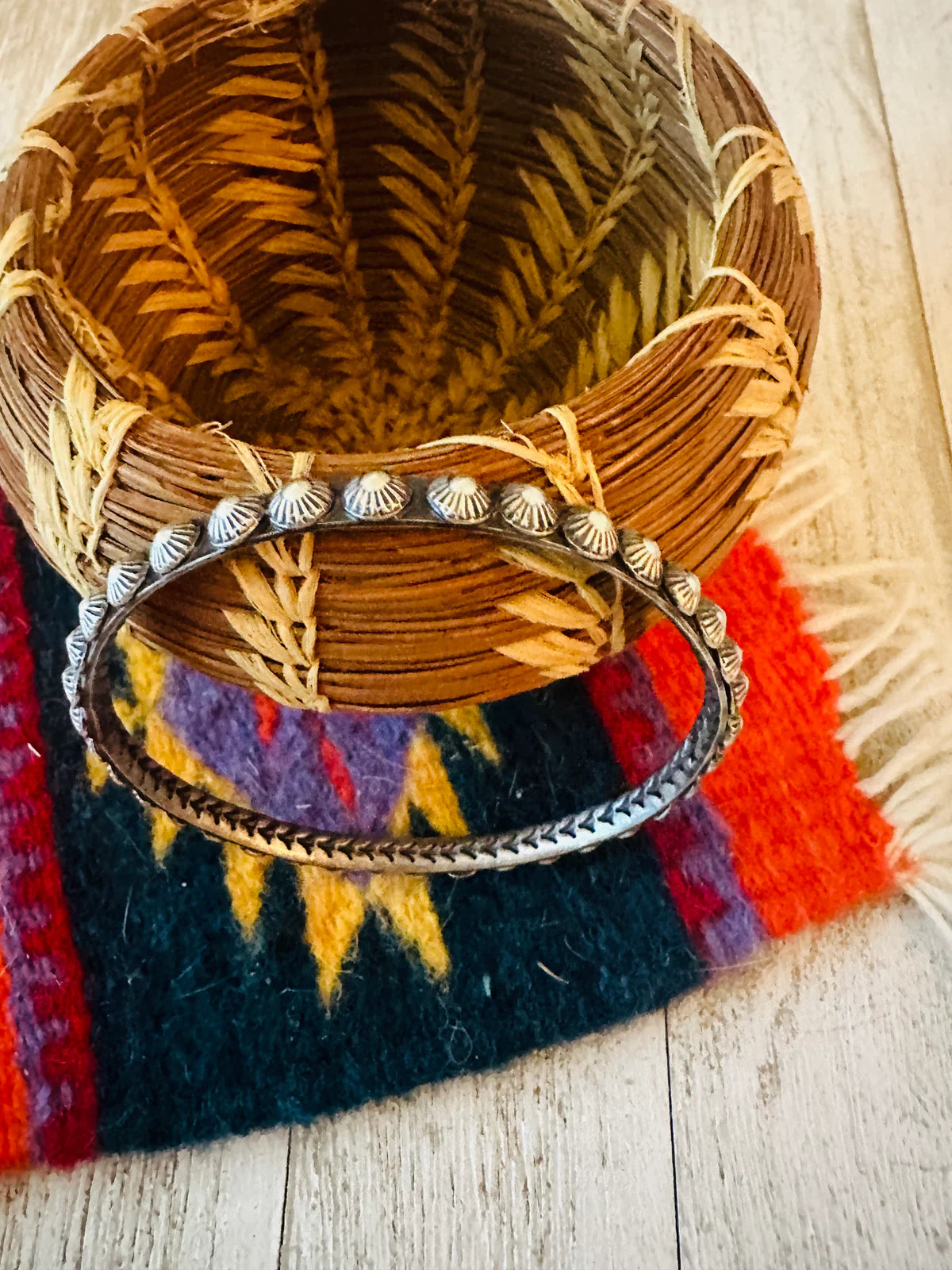 NAVAJO STERLING SILVER STUDDED BANGLE BRACELET BY KEVIN BILLAH