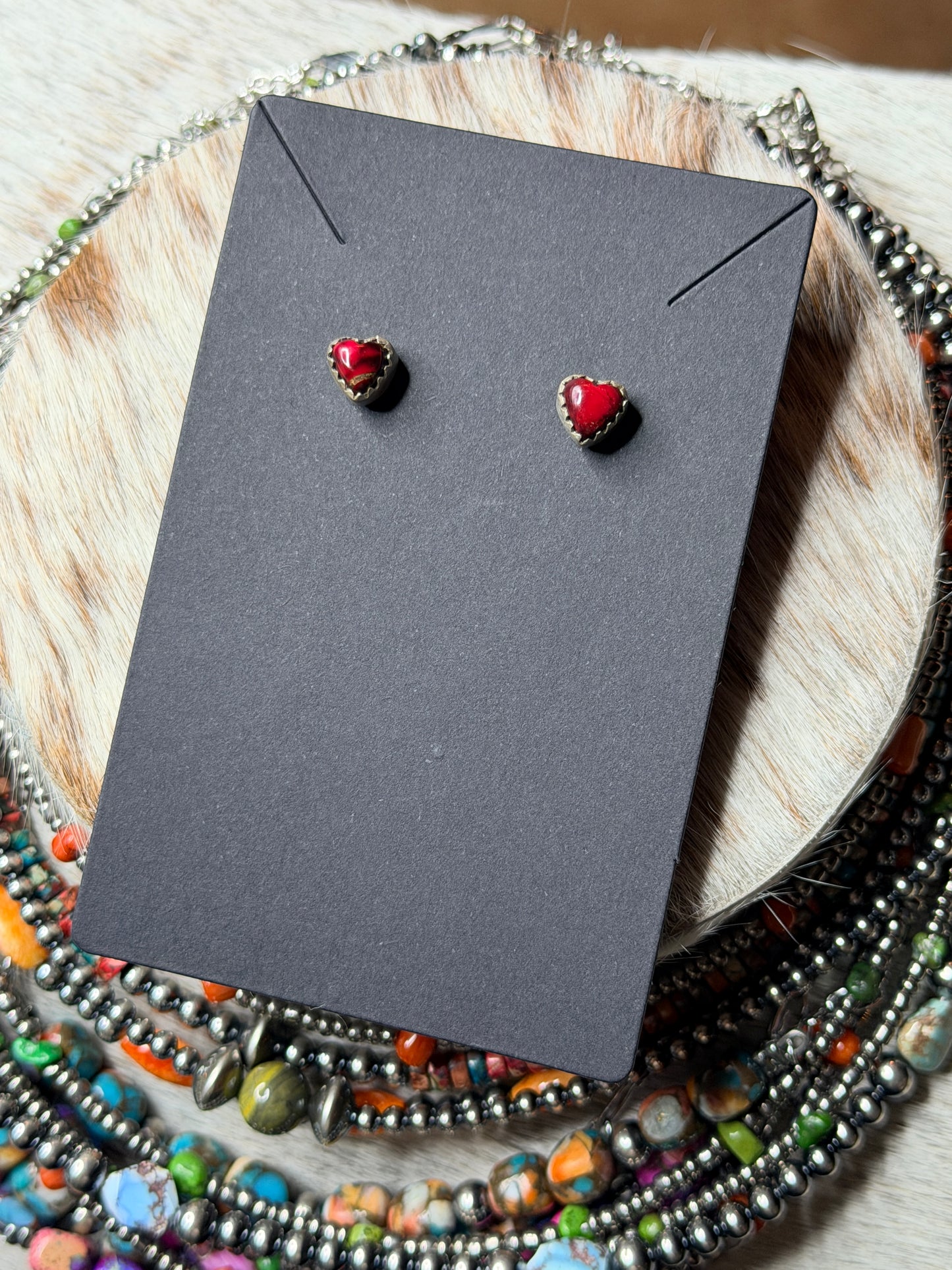 HANDMADE STERLING SILVER MULTI STONE HEART SHAPE STUDS