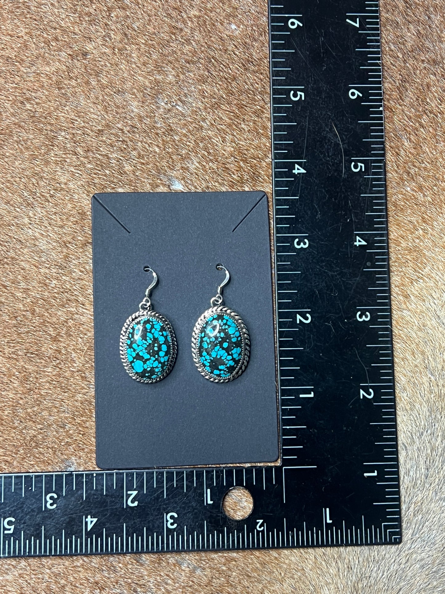 American Indian Authentic Turquoise Sterling Silver Hook Earrings