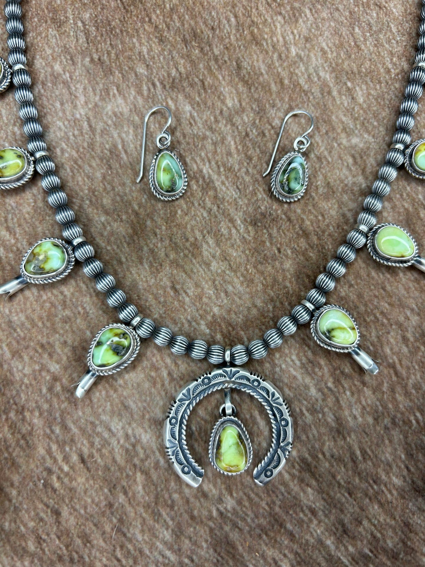 Authentic Palomino Squash Blossom Necklace Set
