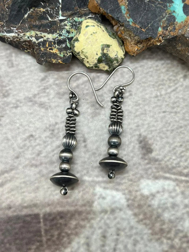 HANDMADE STERLING SILVER HOOK BEADED EARRINGS
