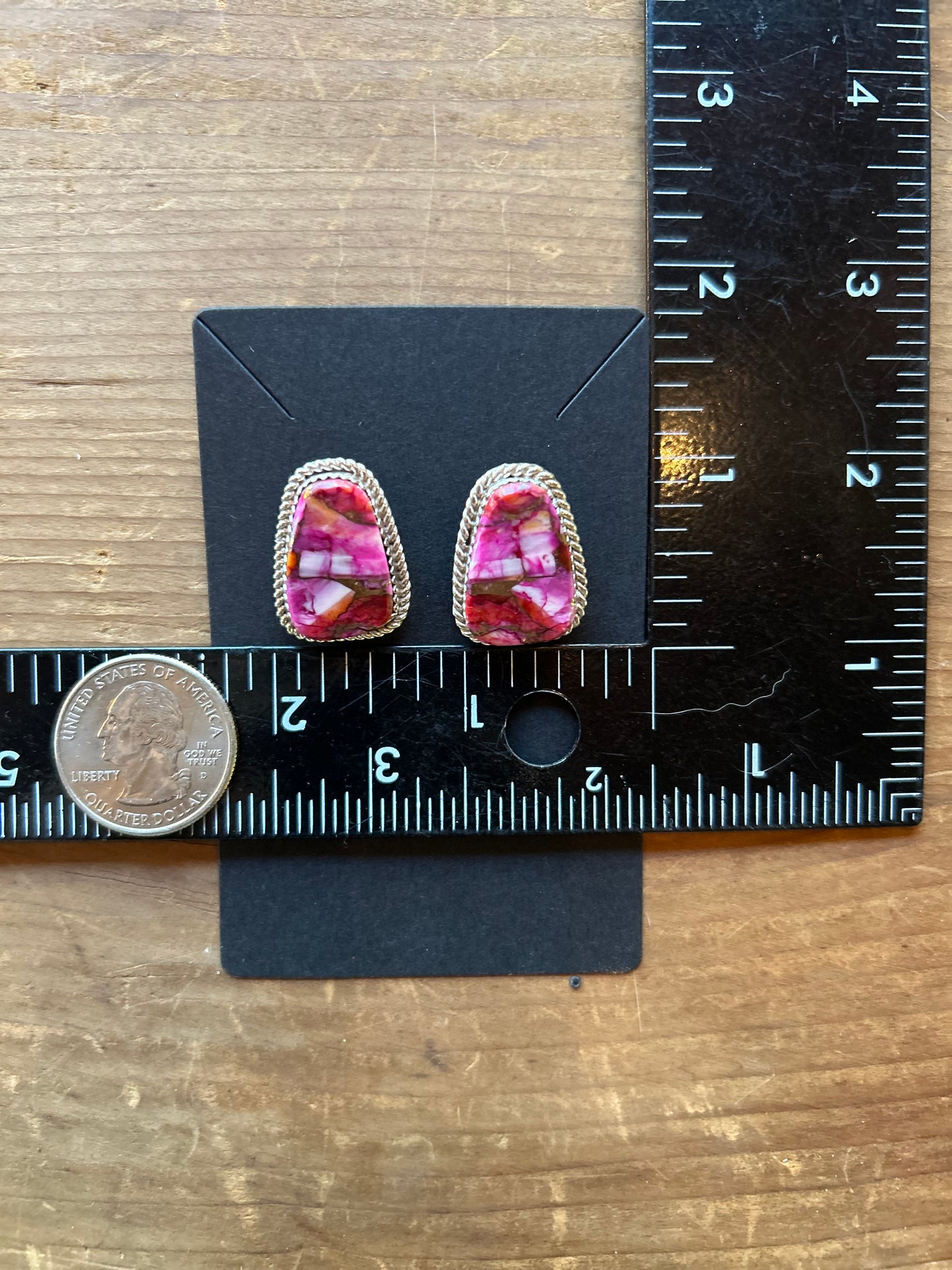 Authentic Rose Dahlia Post Earrings with Rope Design by Navajo Artist Gabby Jim