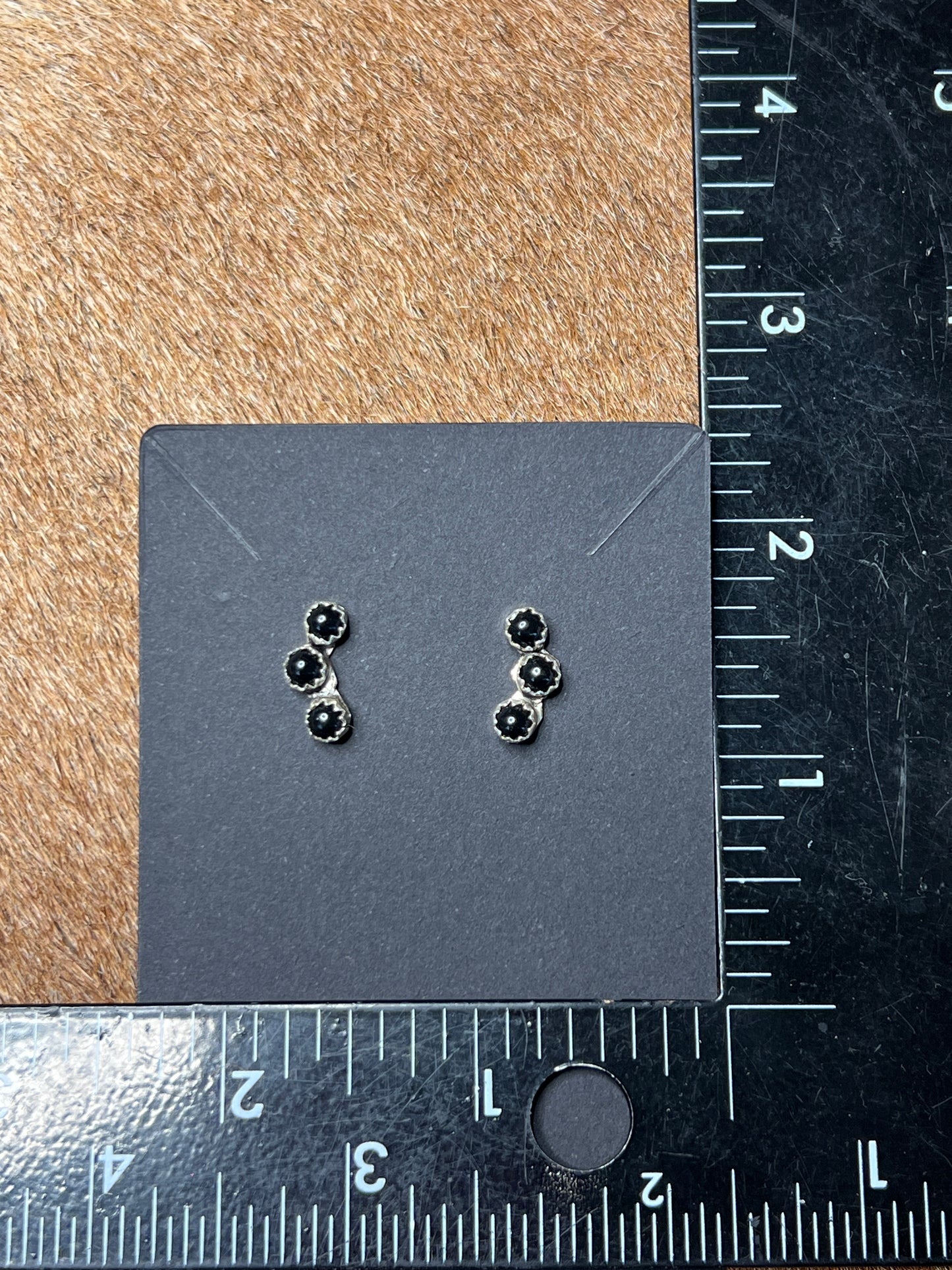 3 Stone Black Onyx Studs