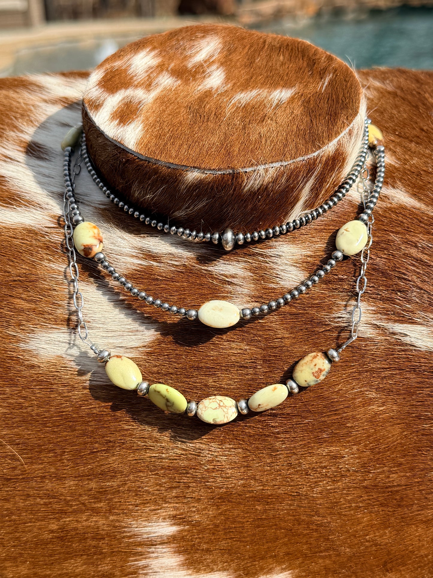 5 Magnesite Lemon Turquoise Choker And Sterling Silver Pearls