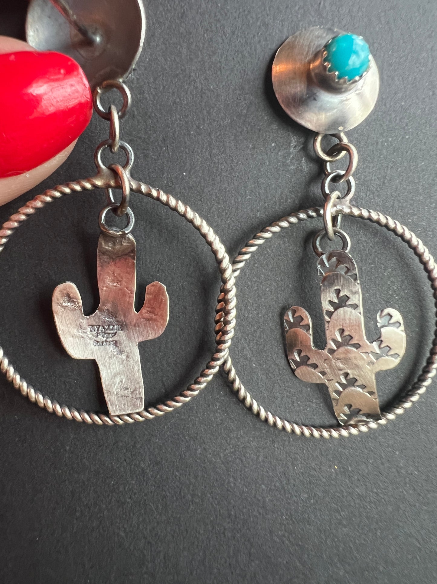 NATIVE HANDMADE SLEEPING BEAUTY TURQUOISE CACTUS DANGLE EARRINGS