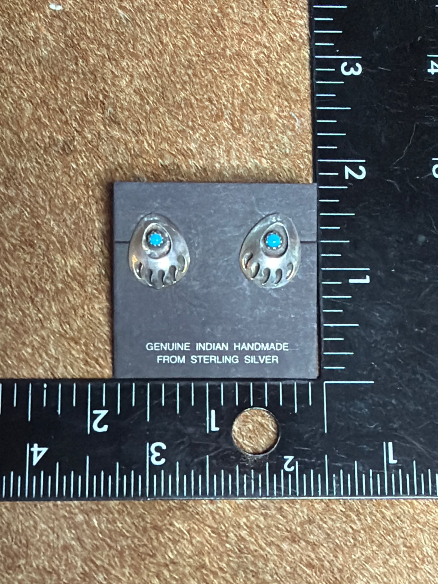 Navajo Paw Earrings 925 Silver Turquoise Native American Artist C from 80's