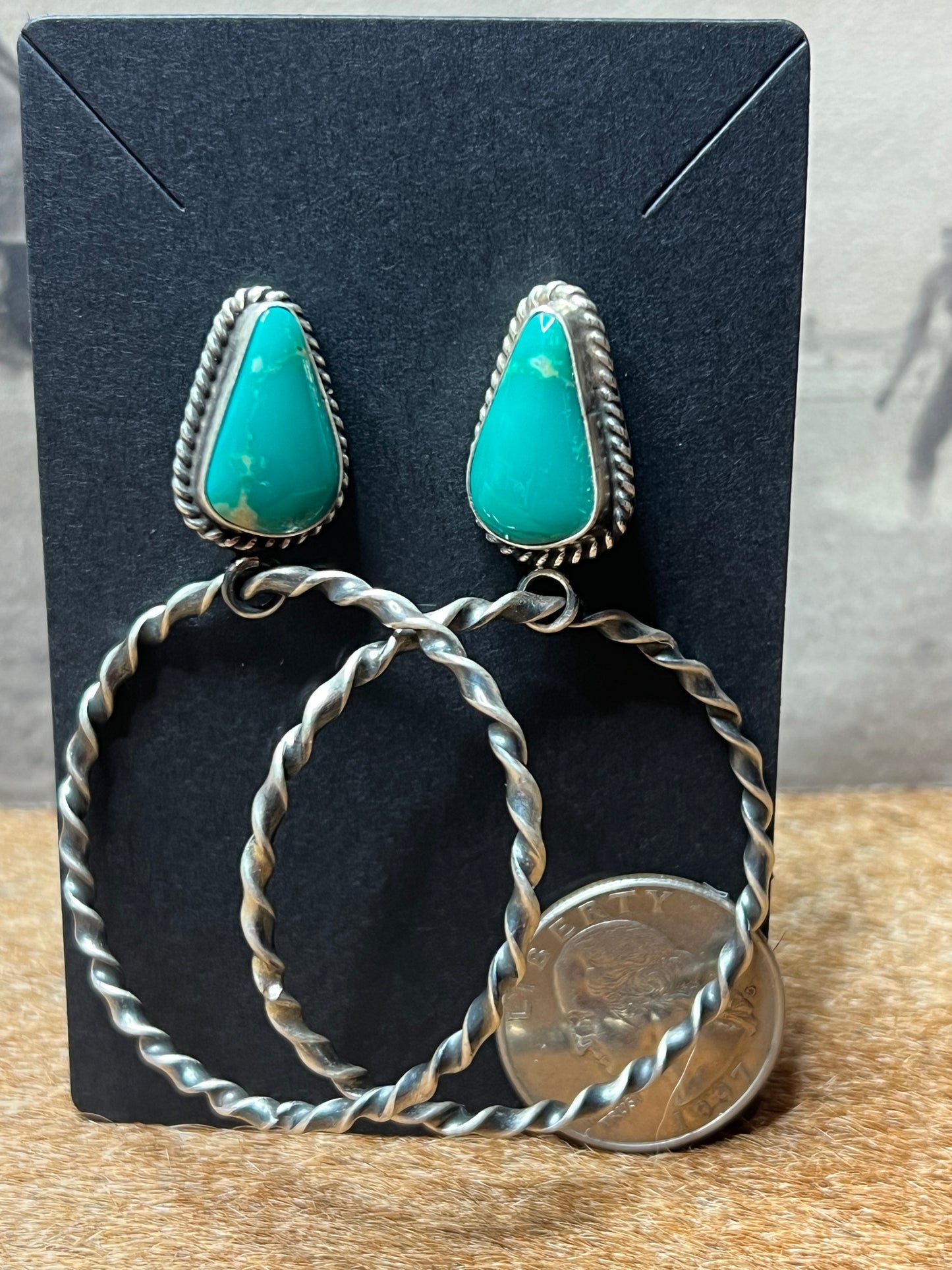 Beautiful Turquoise and Twisted Hoop Post Earrings