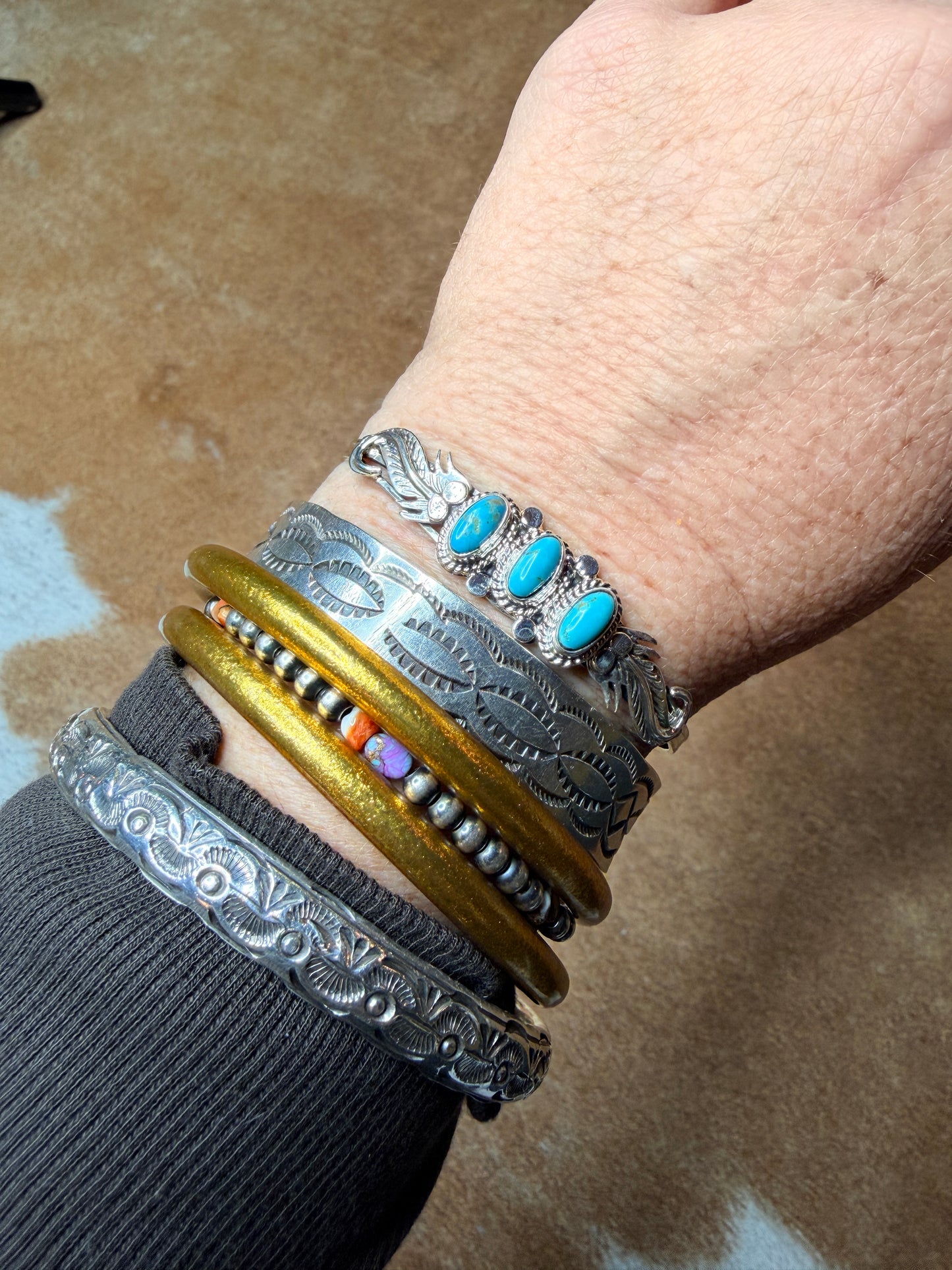 3 Stone Sterling Silver Leaf Cuff