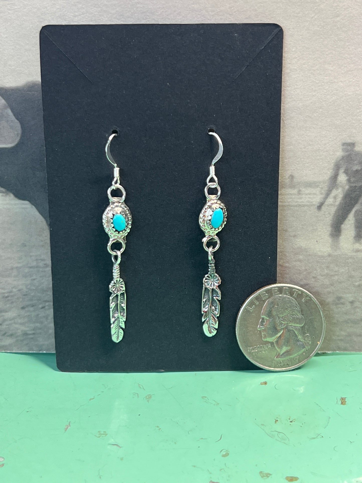 Navajo Silver Turquoise Feather Earrings