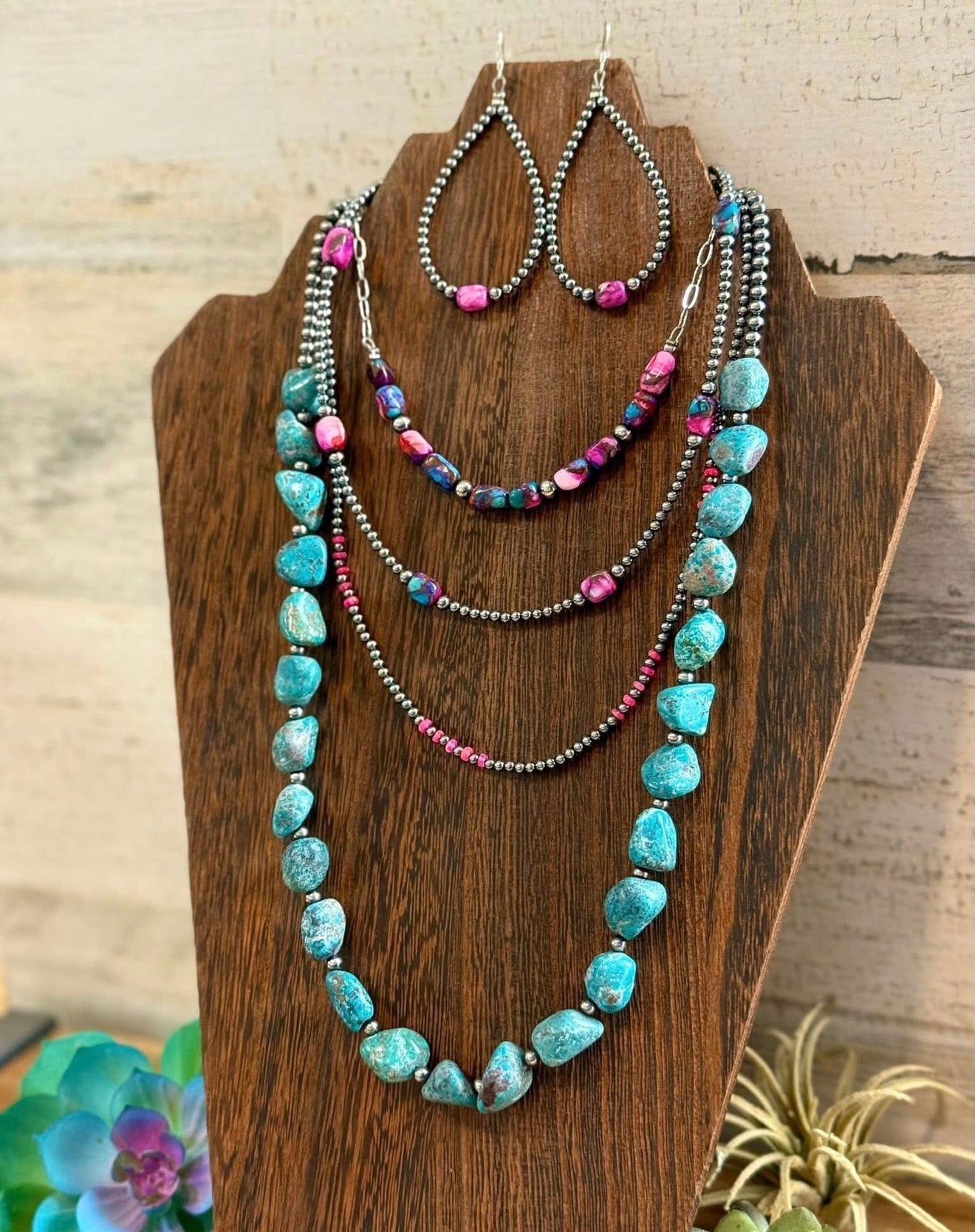 5 Cotton Candy Turquoise Necklace and Sterling Silver Pearls