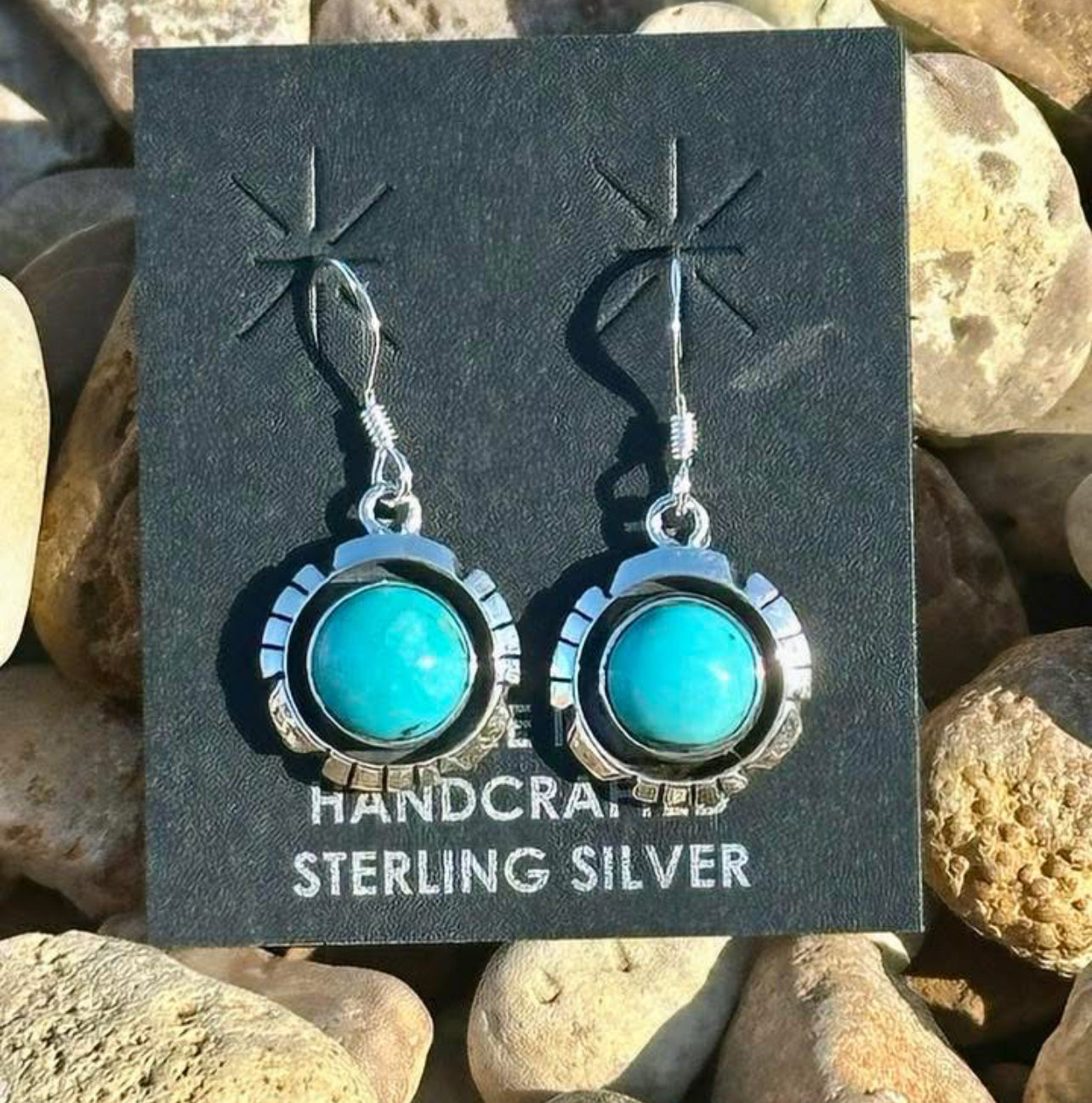 HANDCRAFTED TURQUOISE AND STERLING SILVER DANGLE EARRINGS