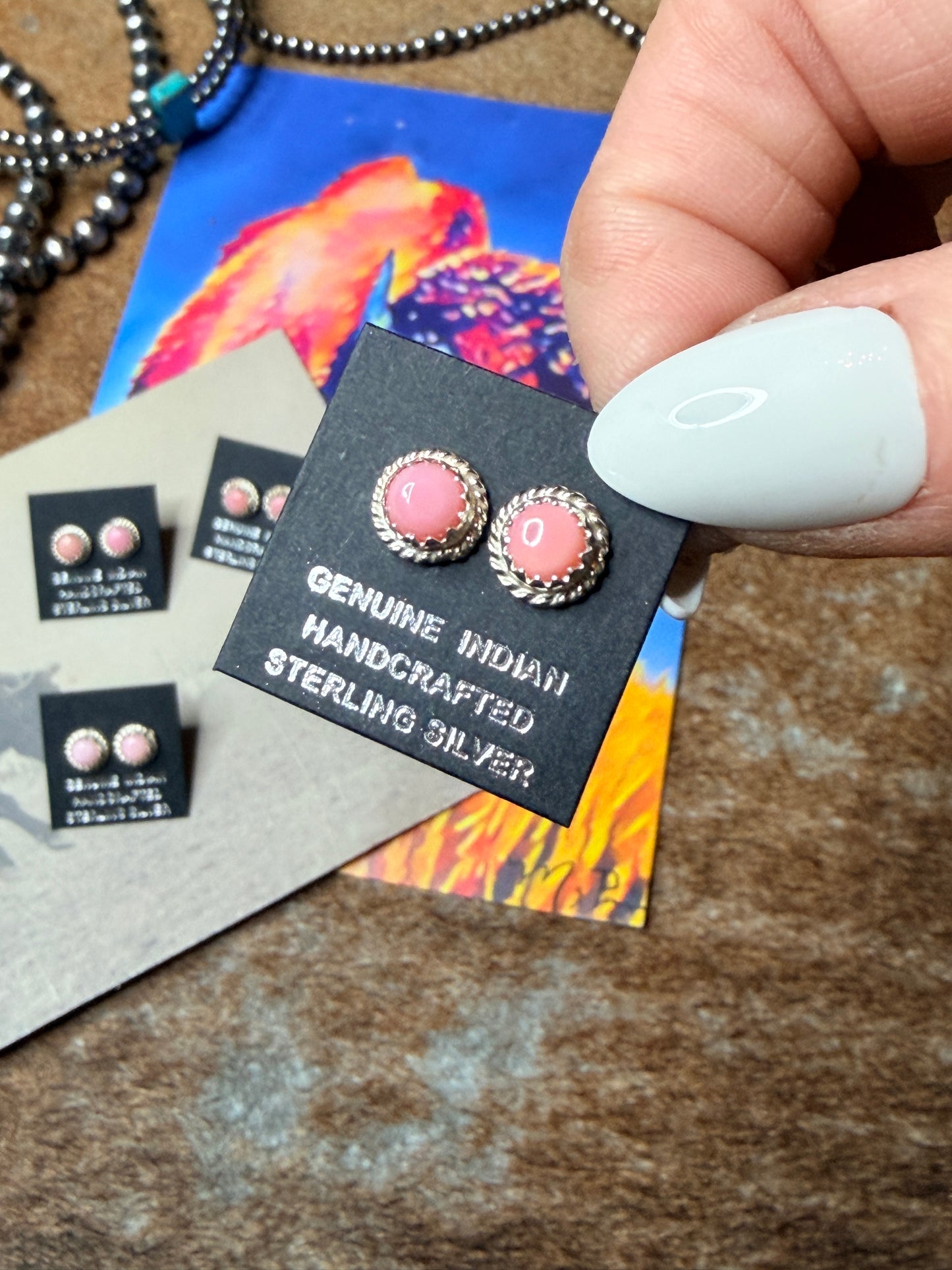 HANDCRAFTED QUEEN PINK CONCH SHELL & STERLING SILVER STUD EARRINGS