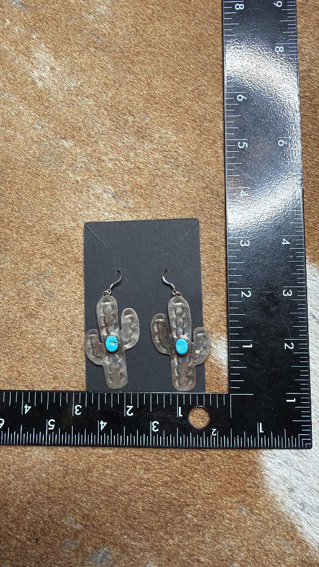 Navajo Sterling Silver Turquoise Cactus Dangling Earring's By Aaron Davis.