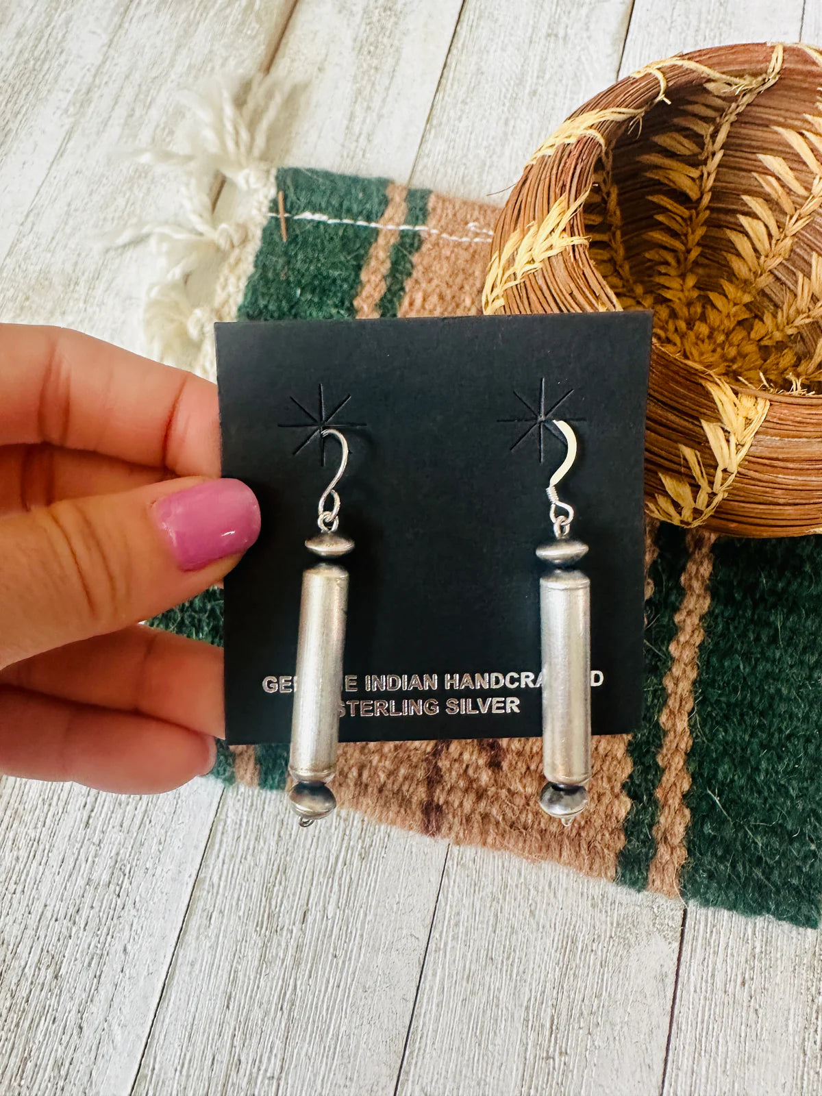 HANDCRAFTED STERLING SILVER BEADED DANGLE EARRINGS