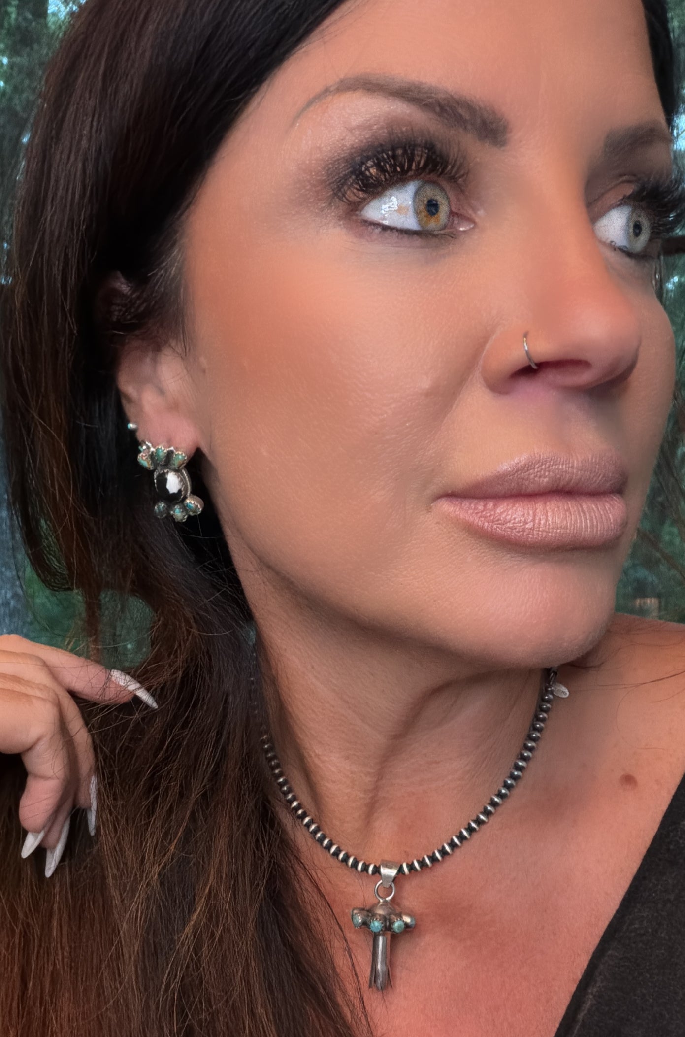 Handmade White Buffalo with Kingman Turquoise Post Studs Earrings