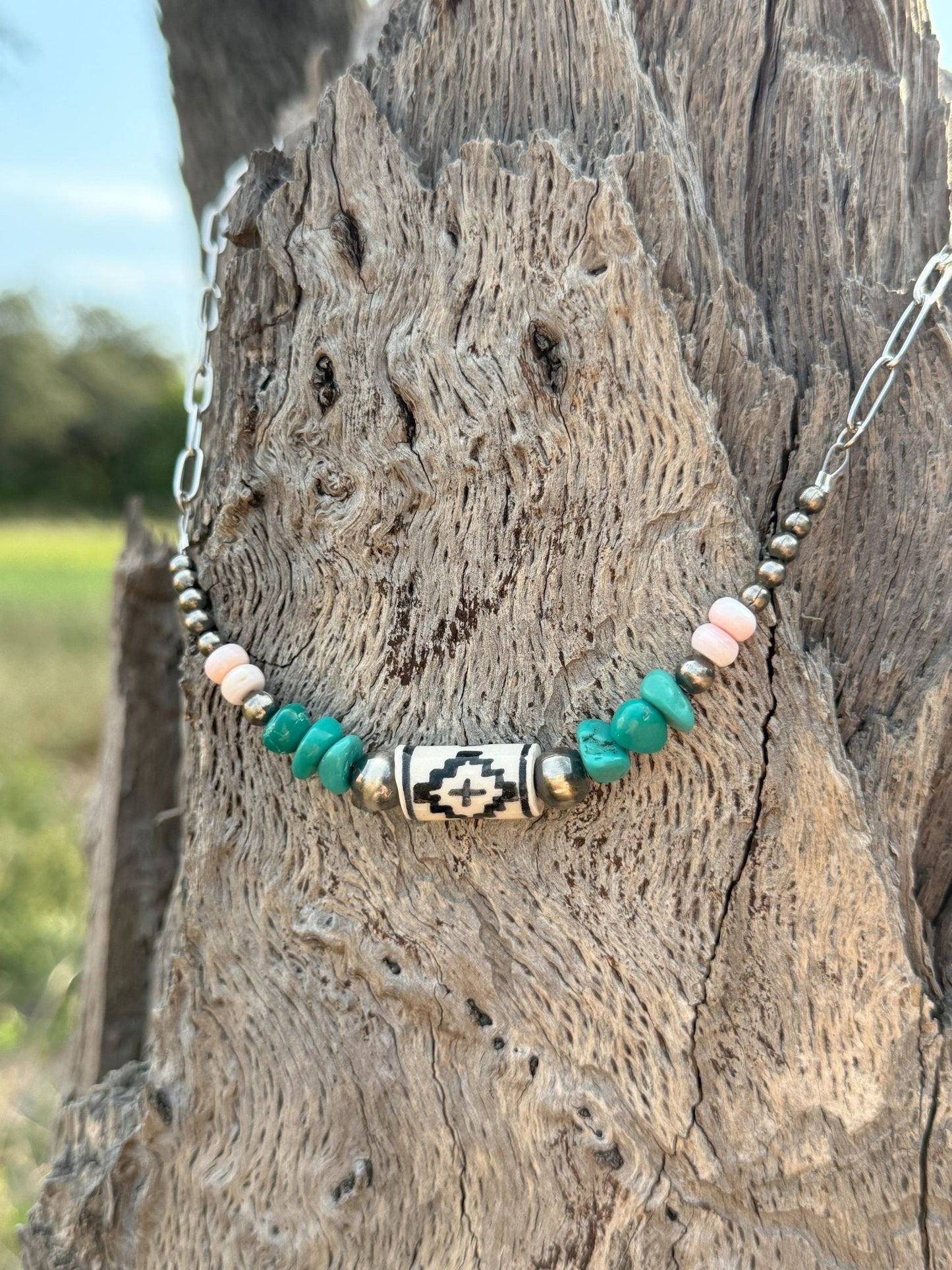 Aztec Turquoise Trail Paperclip Chain Necklace